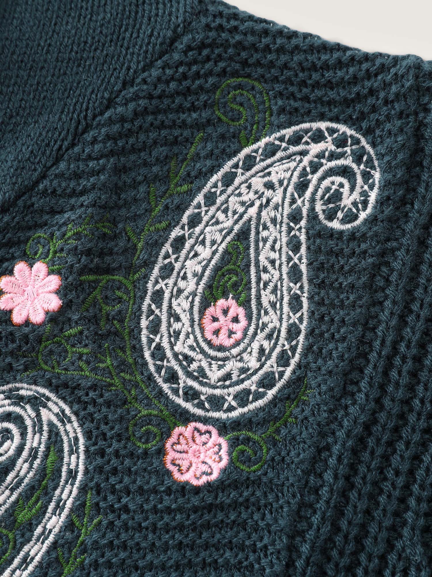 Floral Embroidery Hooded Textured Pullover - Image 7