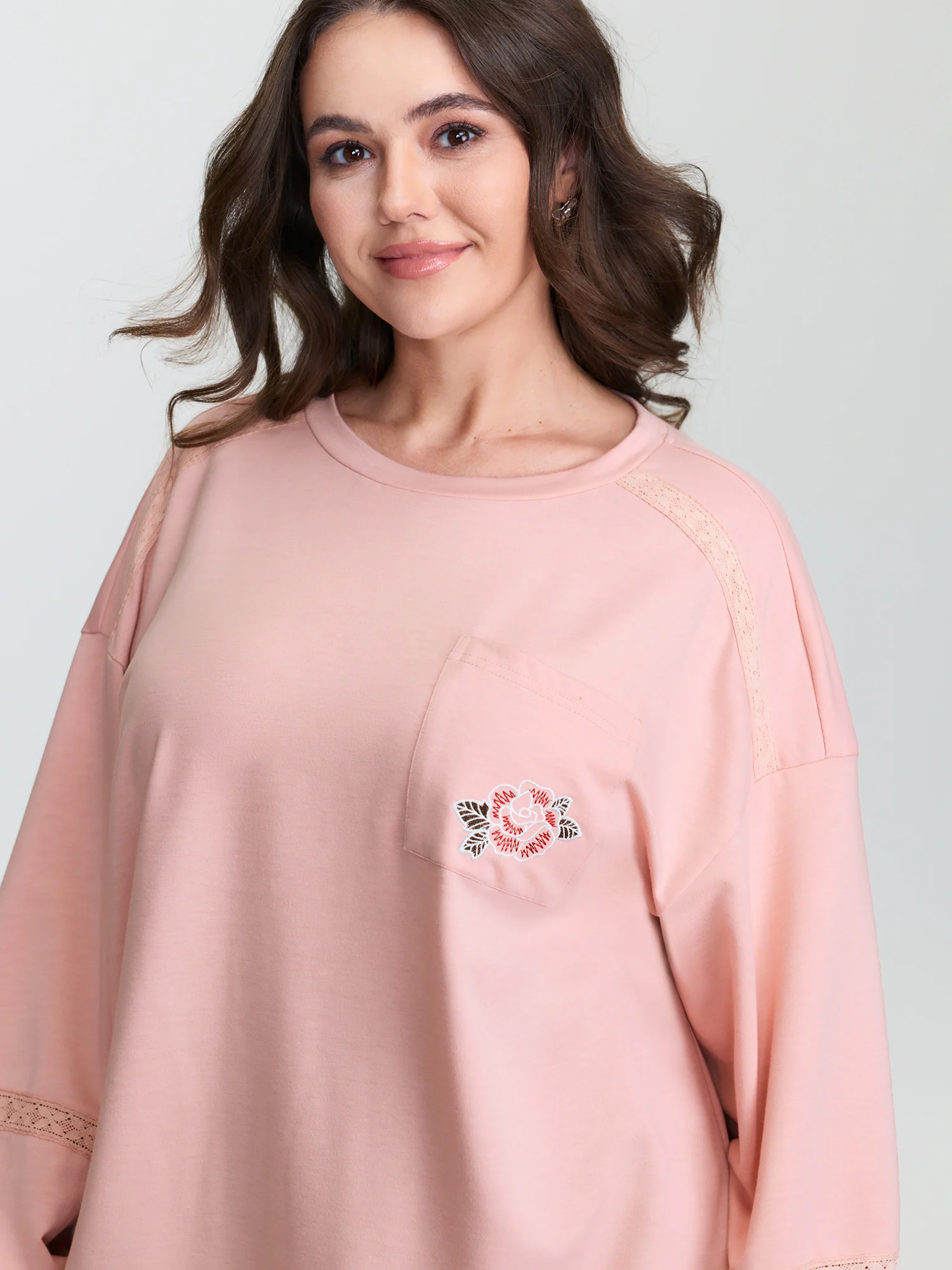 Floral Embroidery Lace Trim Sweatshirt - Image 2