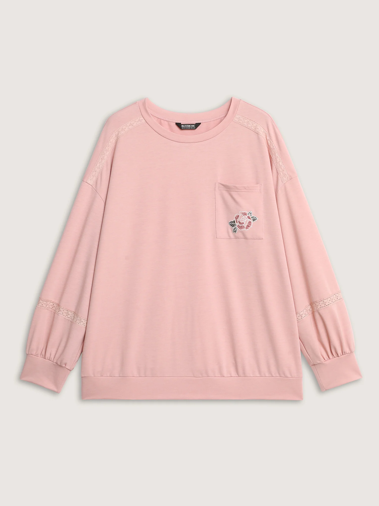 Floral Embroidery Lace Trim Sweatshirt - Image 7