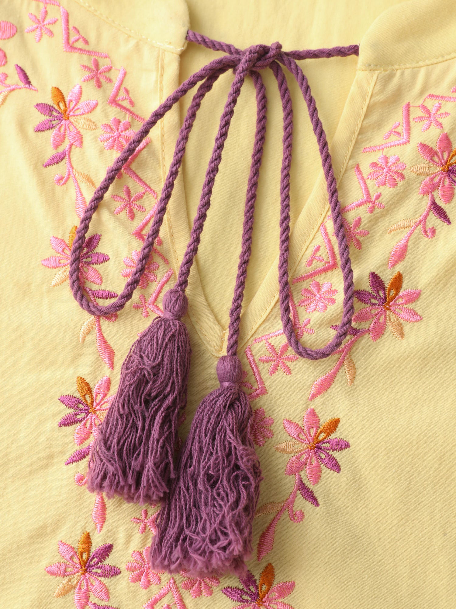 Floral Embroidery Neck Tie Blouse - Image 5