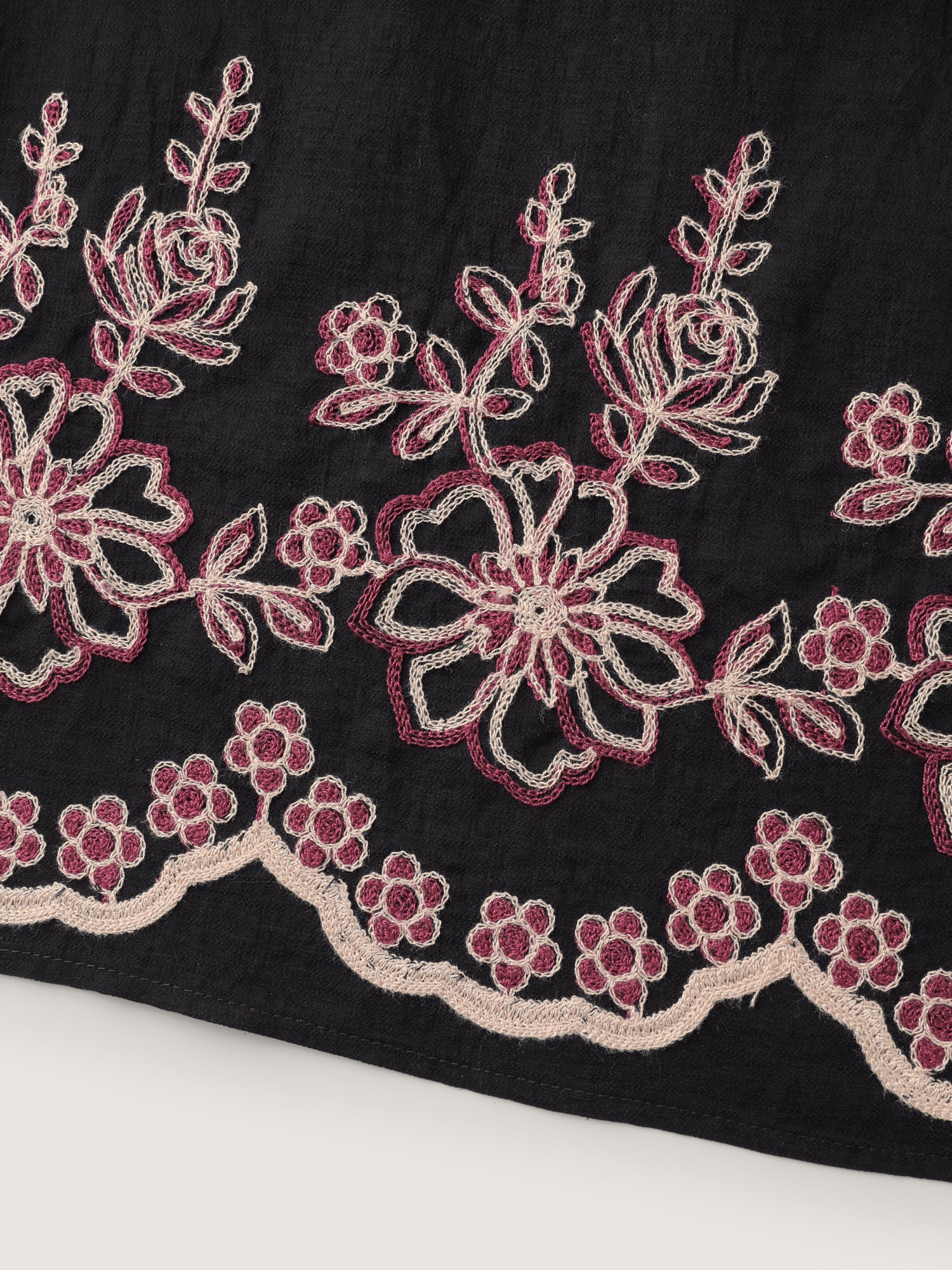 Floral Embroidery Notched Collar Knee-Length Dress - Image 6