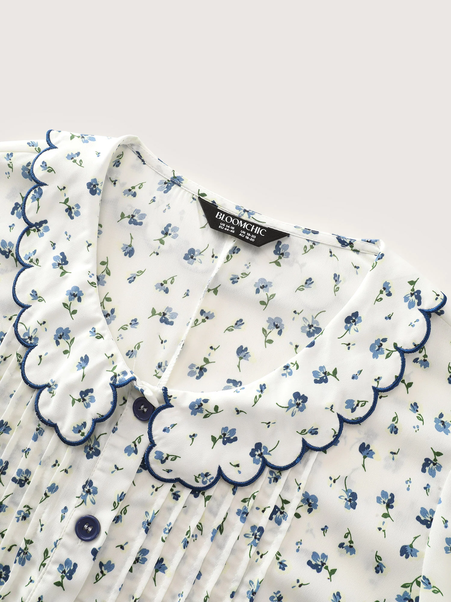 Floral Embroidery Pleated Button-Front Blouse - Image 6