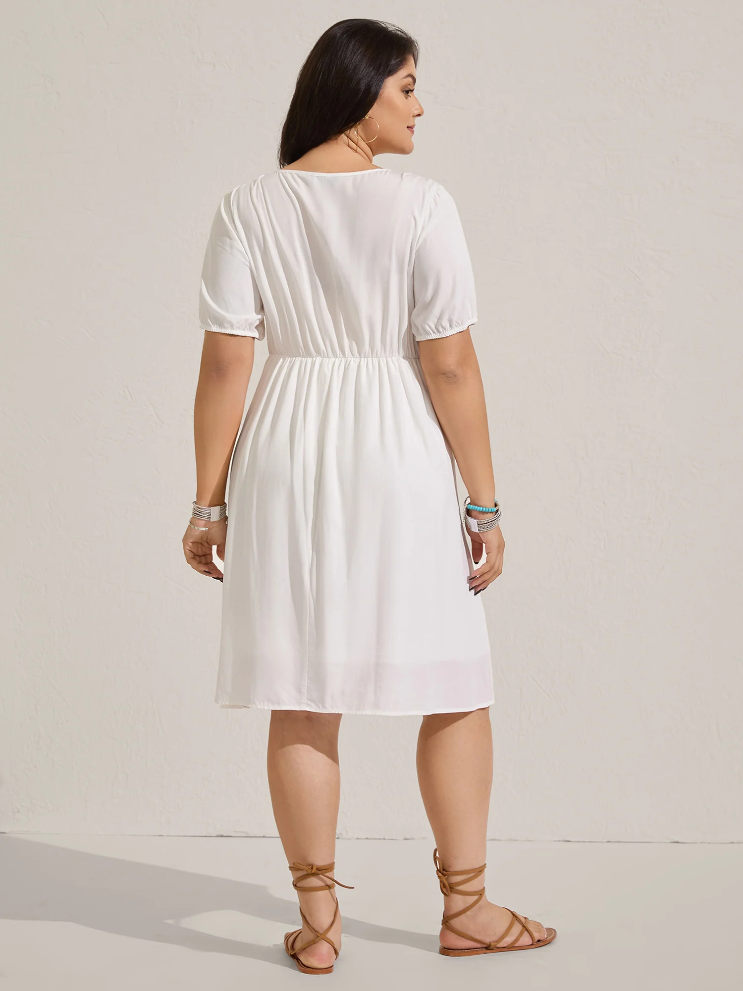 Floral Embroidery Pockets Tassels Midi Dress - Image 4