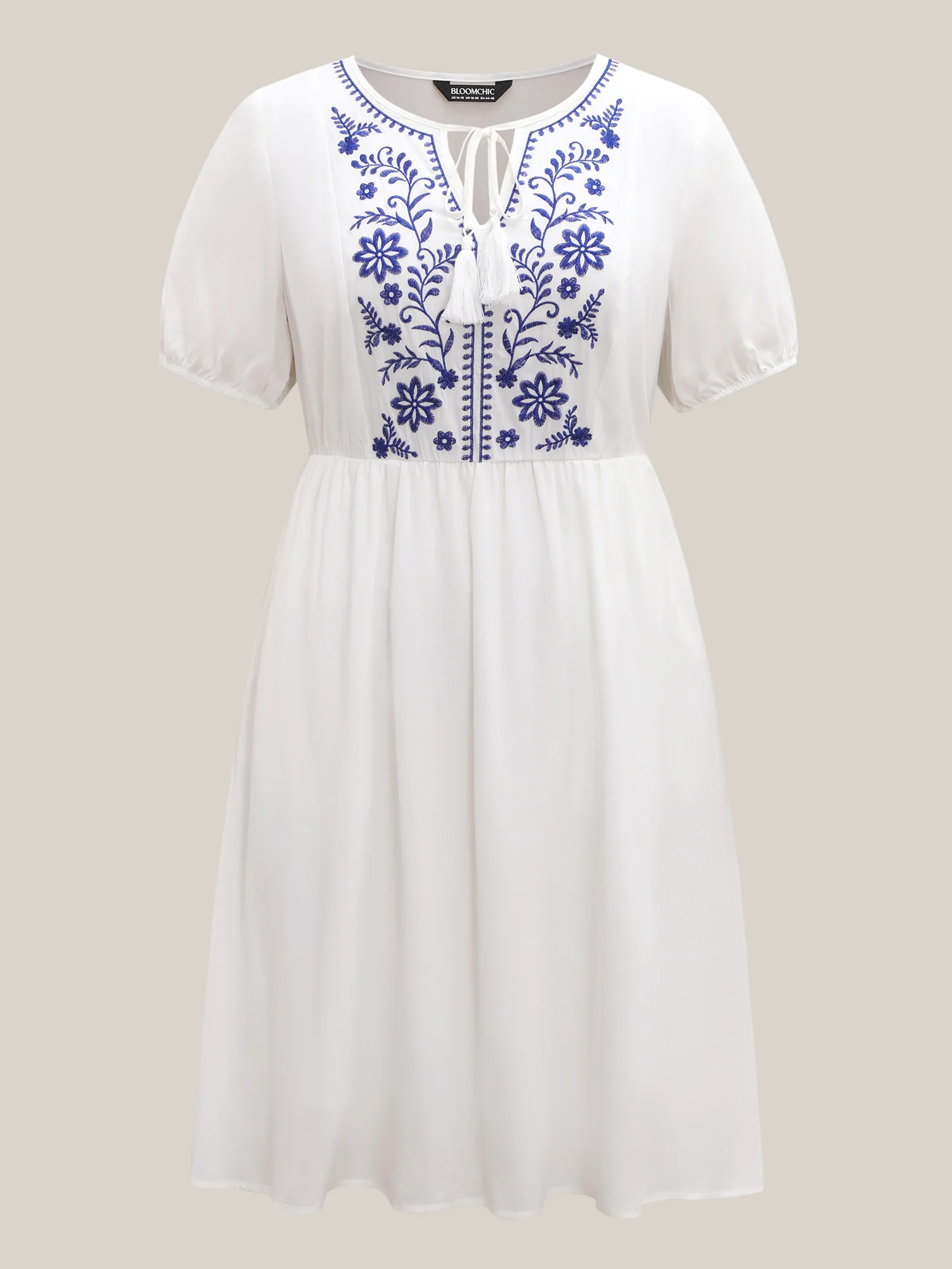 Floral Embroidery Pockets Tassels Midi Dress - Image 7