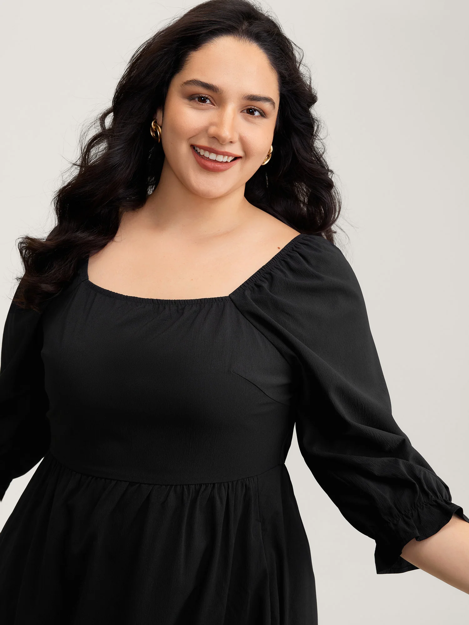 Floral Embroidery Puff Sleeve Midi Dress - Image 2