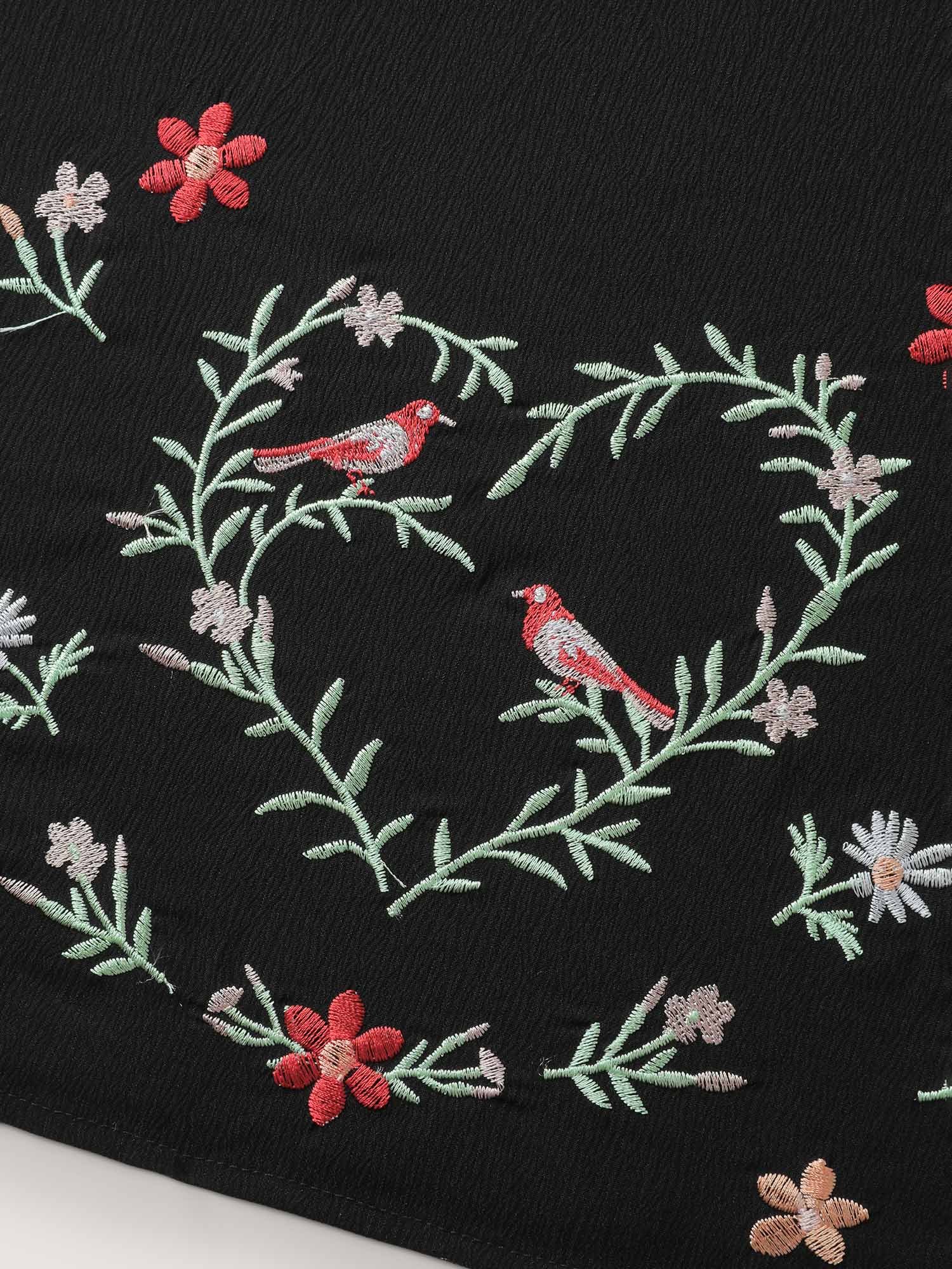 Floral Embroidery Puff Sleeve Midi Dress - Image 7