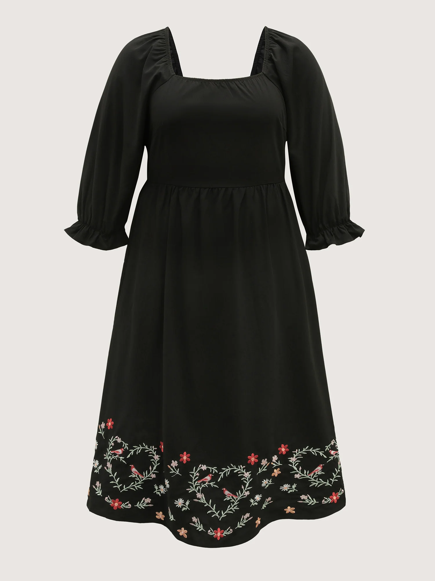 Floral Embroidery Puff Sleeve Midi Dress - Image 8