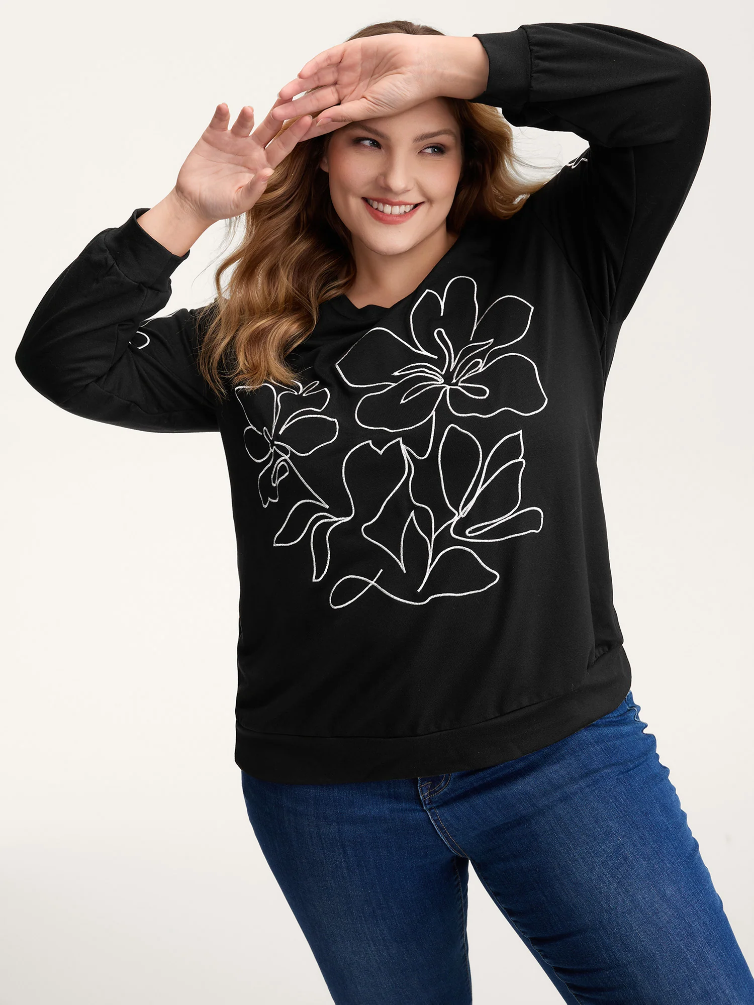 Floral Embroidery Relaxed Fit Sweatshirt - Image 4