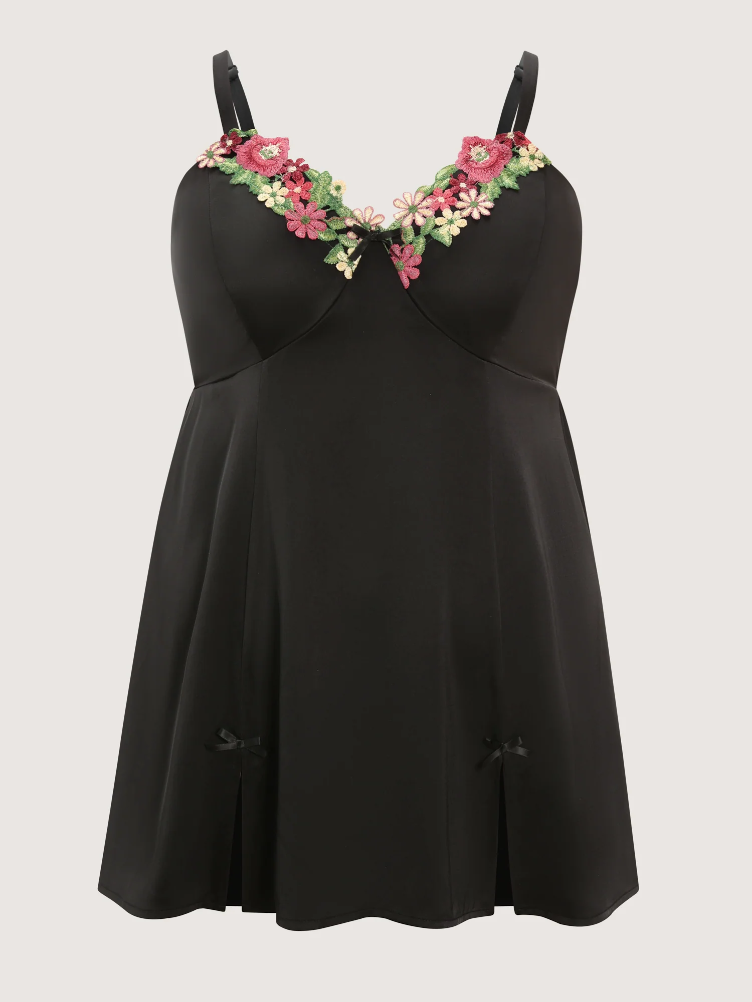 Floral Embroidered Satin Bustier Nightgown - Image 8