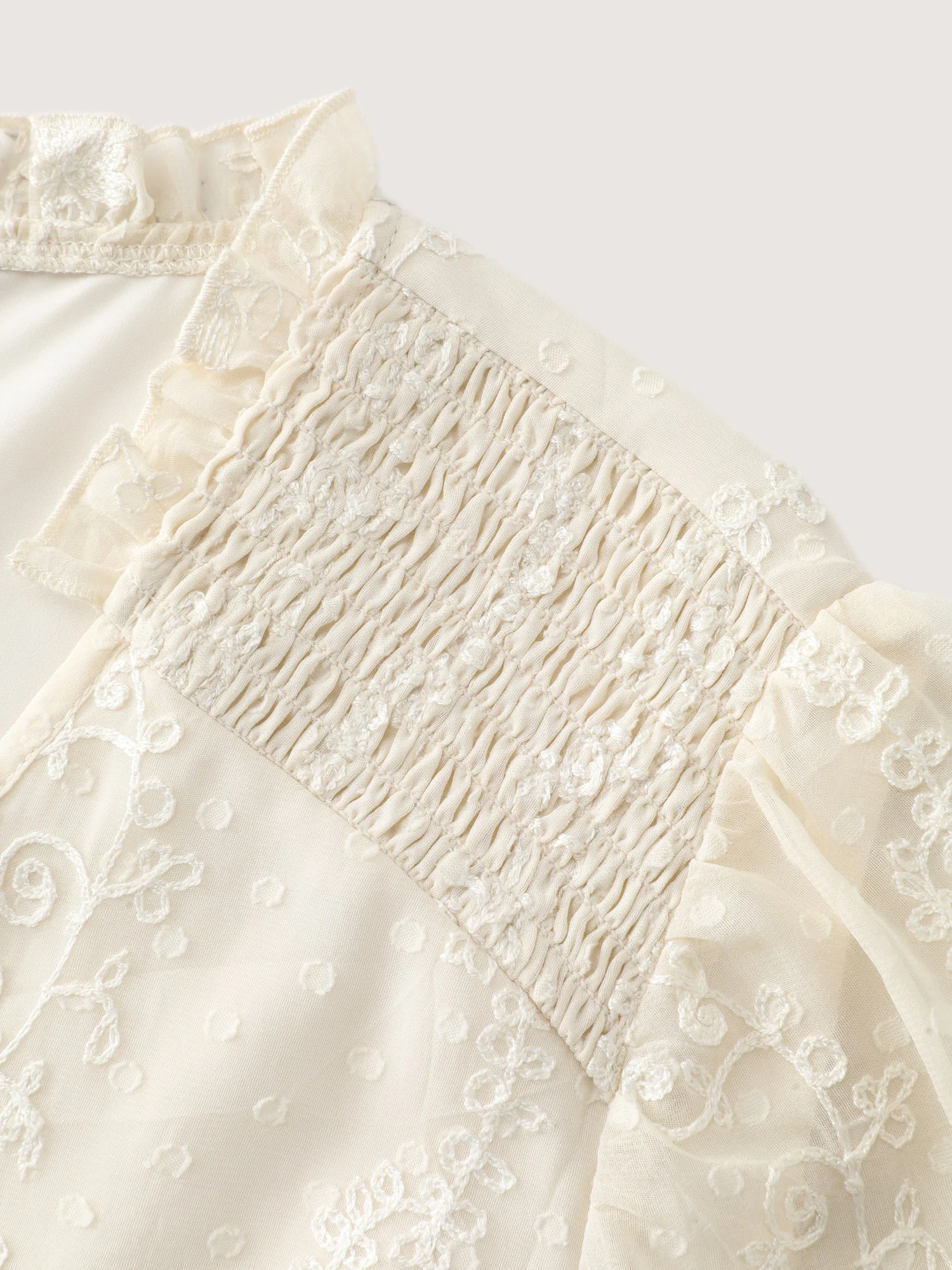 Floral Embroidery Shirred Waist Blouse - Image 5
