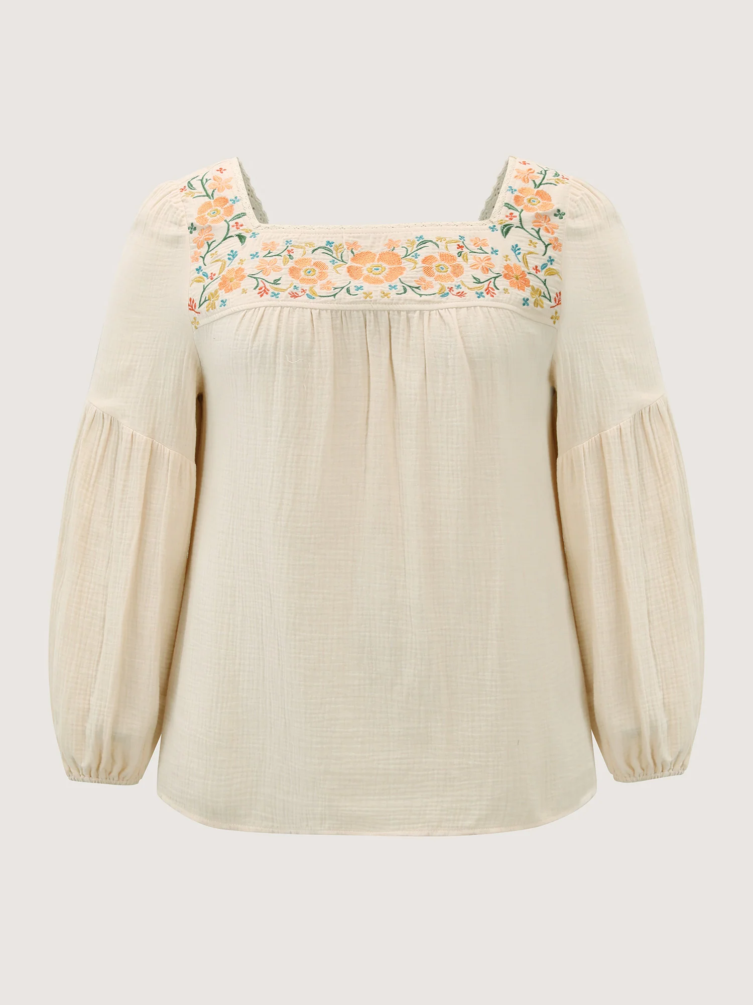 Floral Embroidery Square Neck Blouse - Image 5