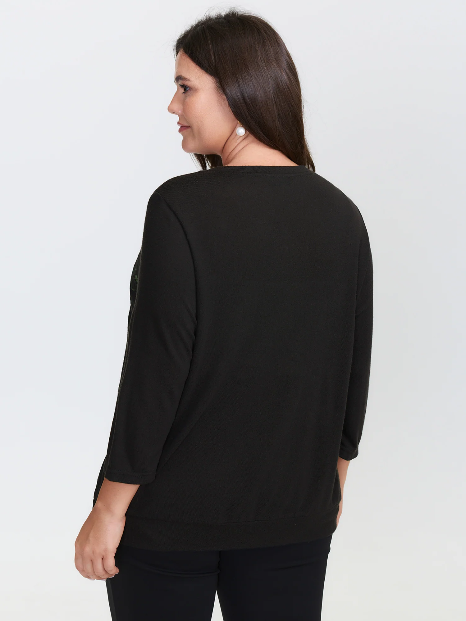 Floral Embroidery Stretch Knit Button Top - Image 5