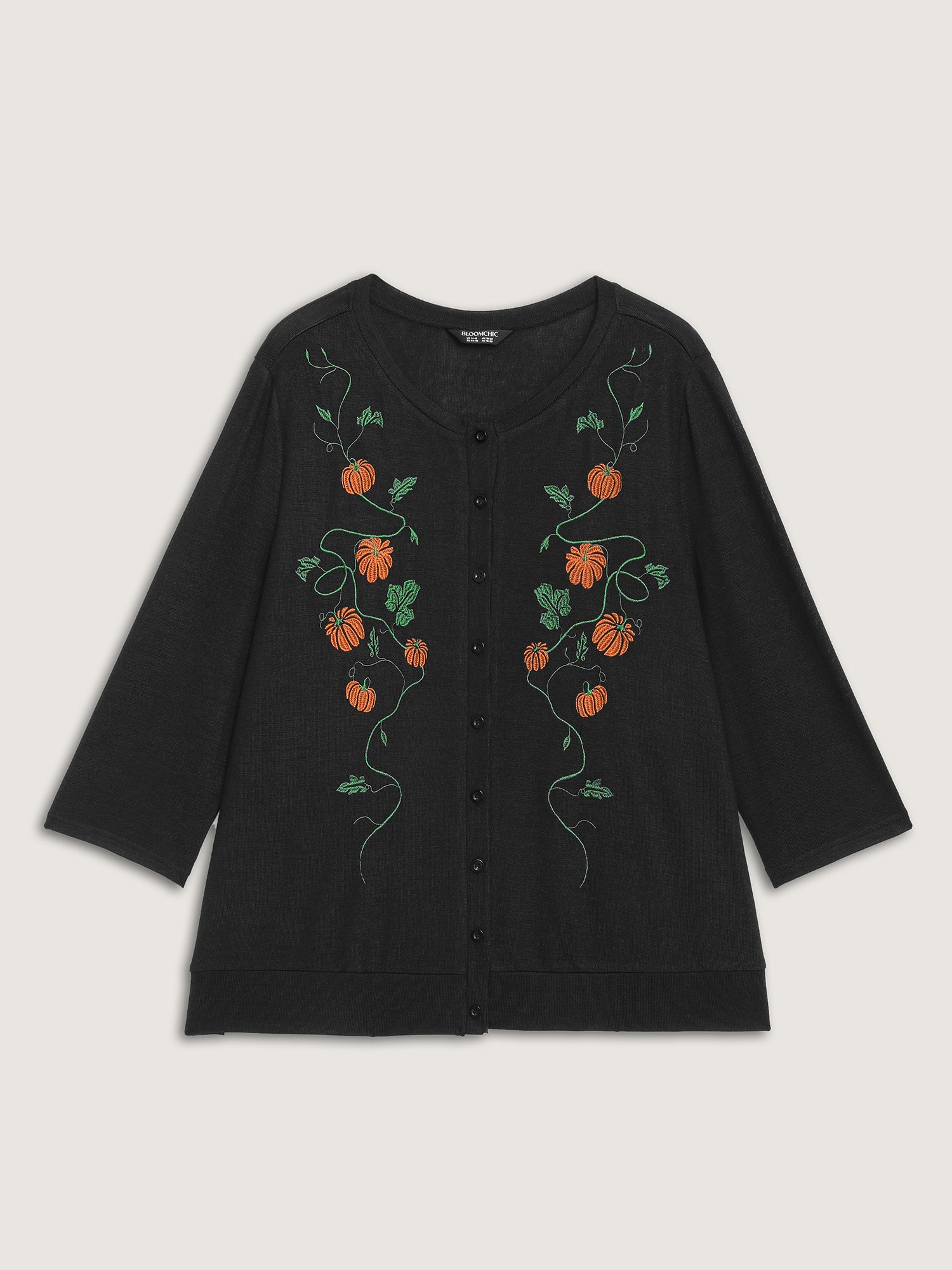 Floral Embroidery Stretch Knit Button Top - Image 9