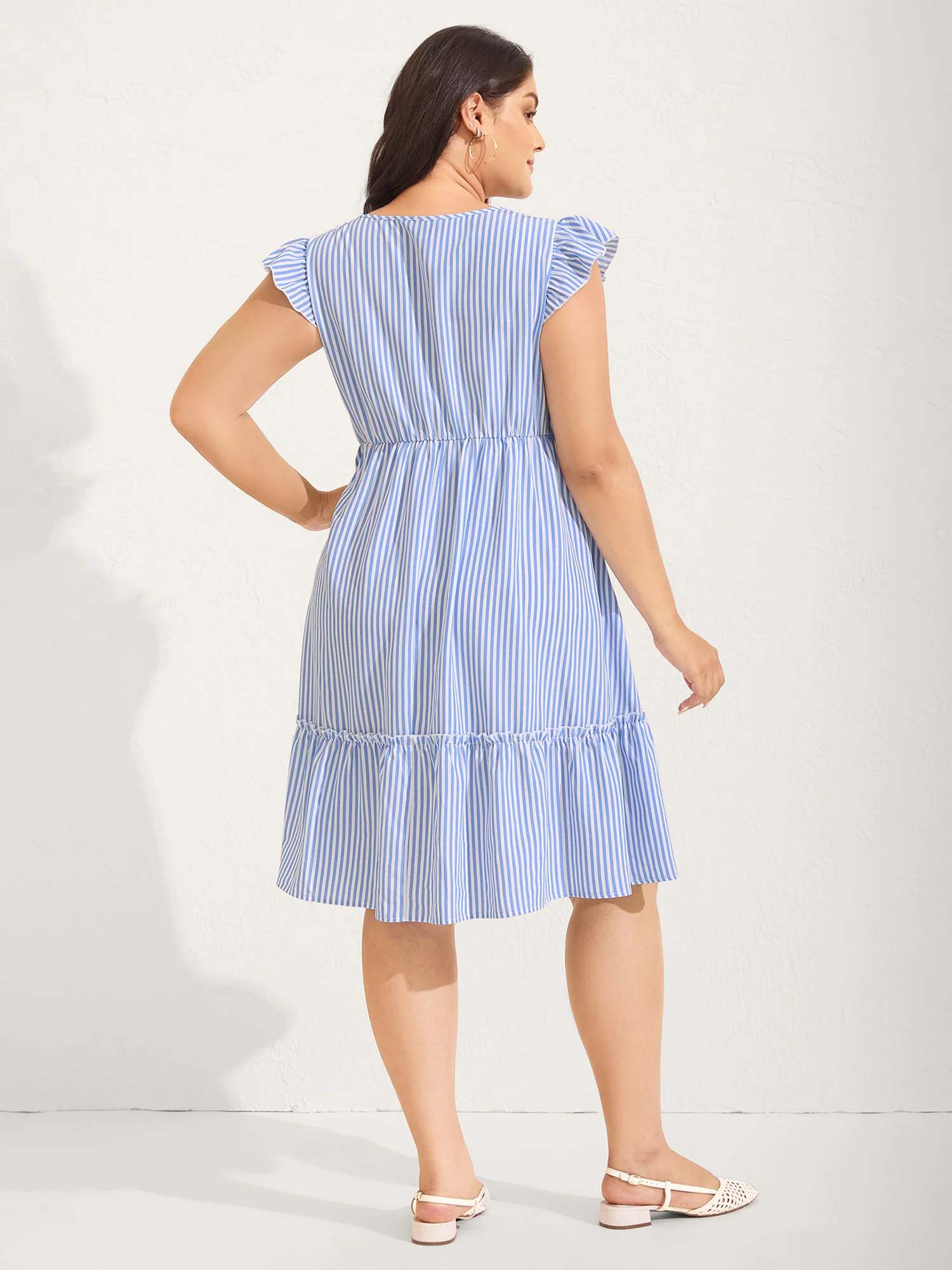 Floral Embroidery Stripes Flutter Mini Dress - Image 4