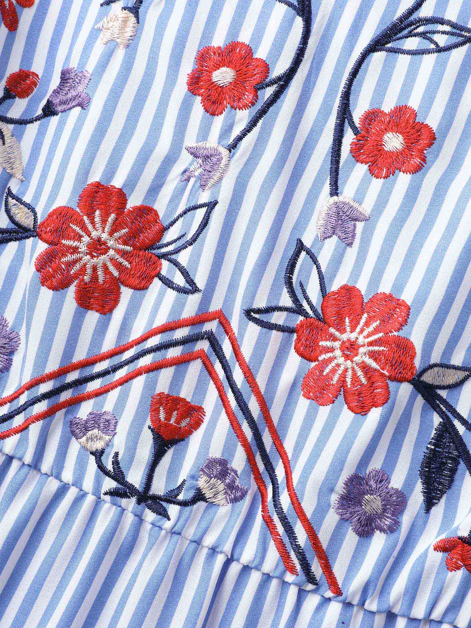 Floral Embroidery Stripes Flutter Mini Dress - Image 5