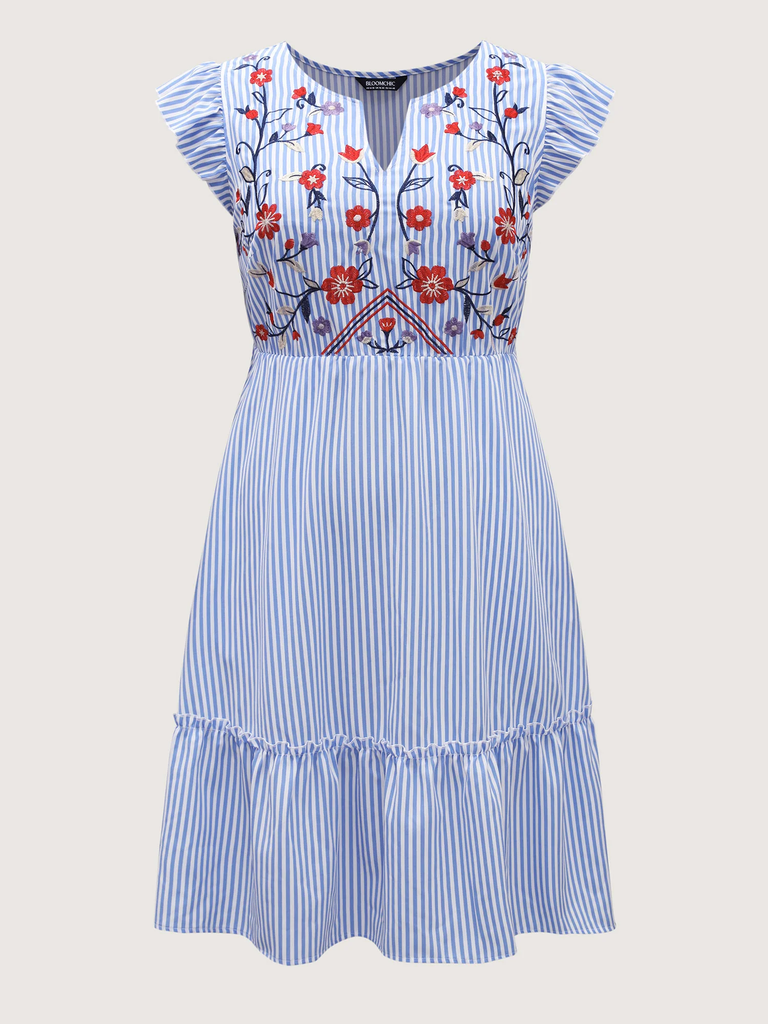 Floral Embroidery Stripes Flutter Mini Dress - Image 7