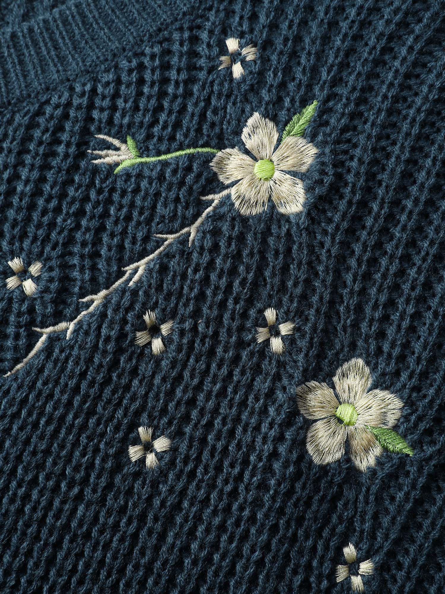 Floral Embroidery Textured Relaxed-Fit Pullover - Image 5