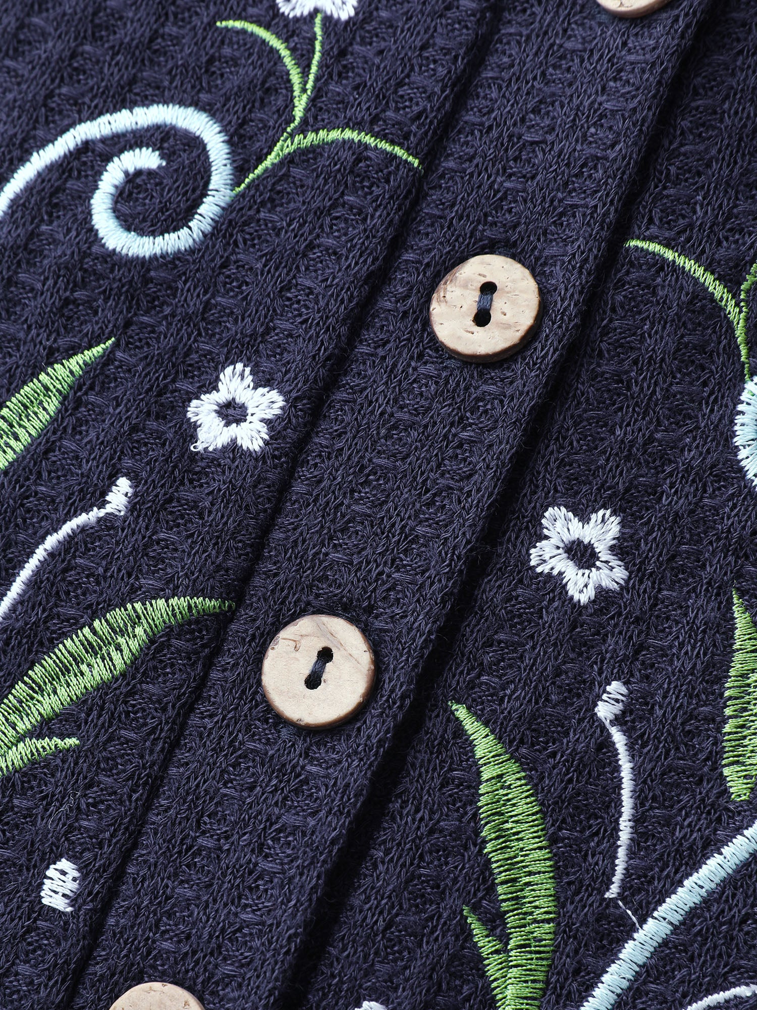 Floral Embroidery Textured Round Neck T-Shirt - Image 6