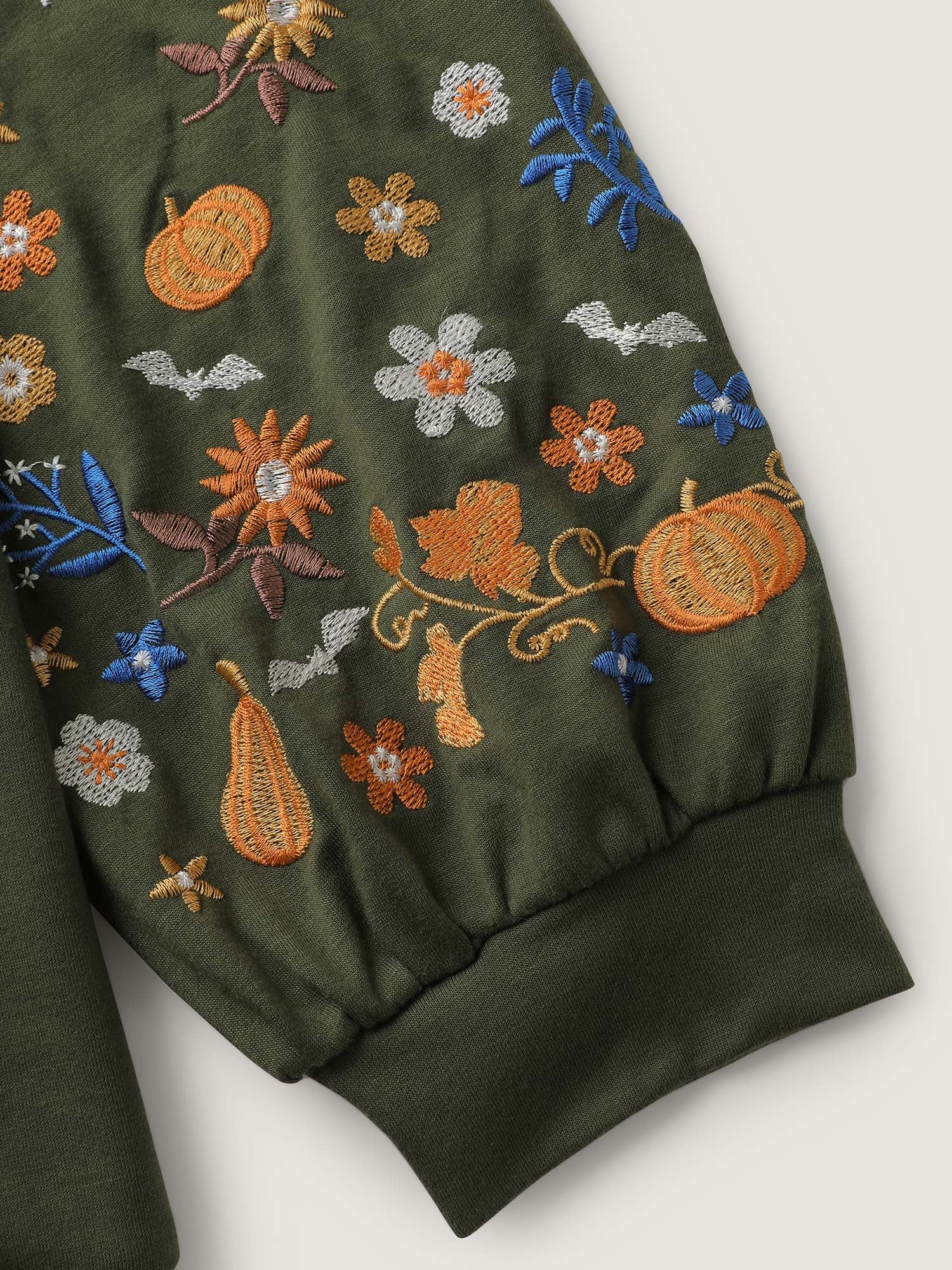Floral Embroidery Textured Solid Sweatshirt - Image 5