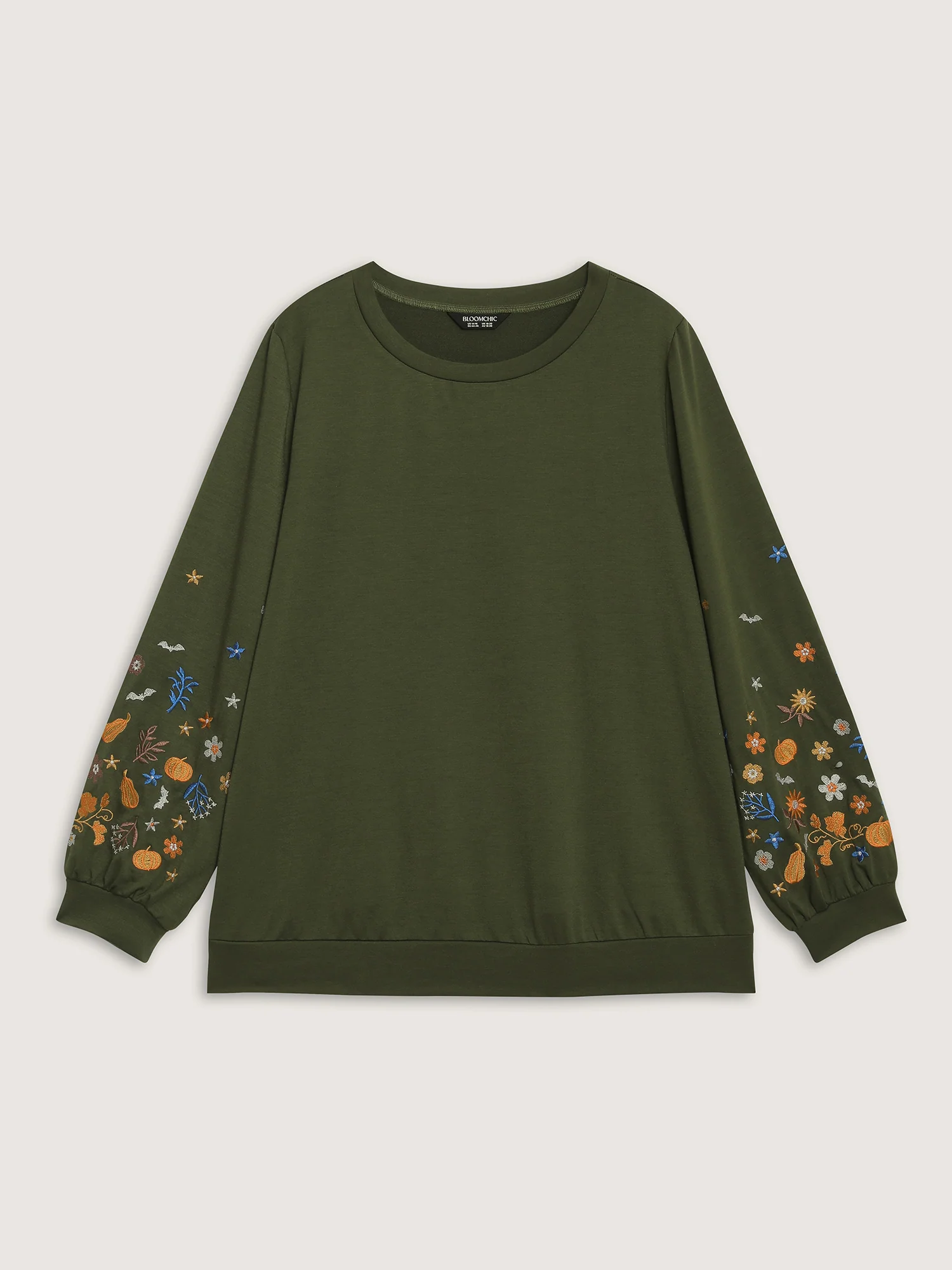 Floral Embroidery Textured Solid Sweatshirt - Image 6