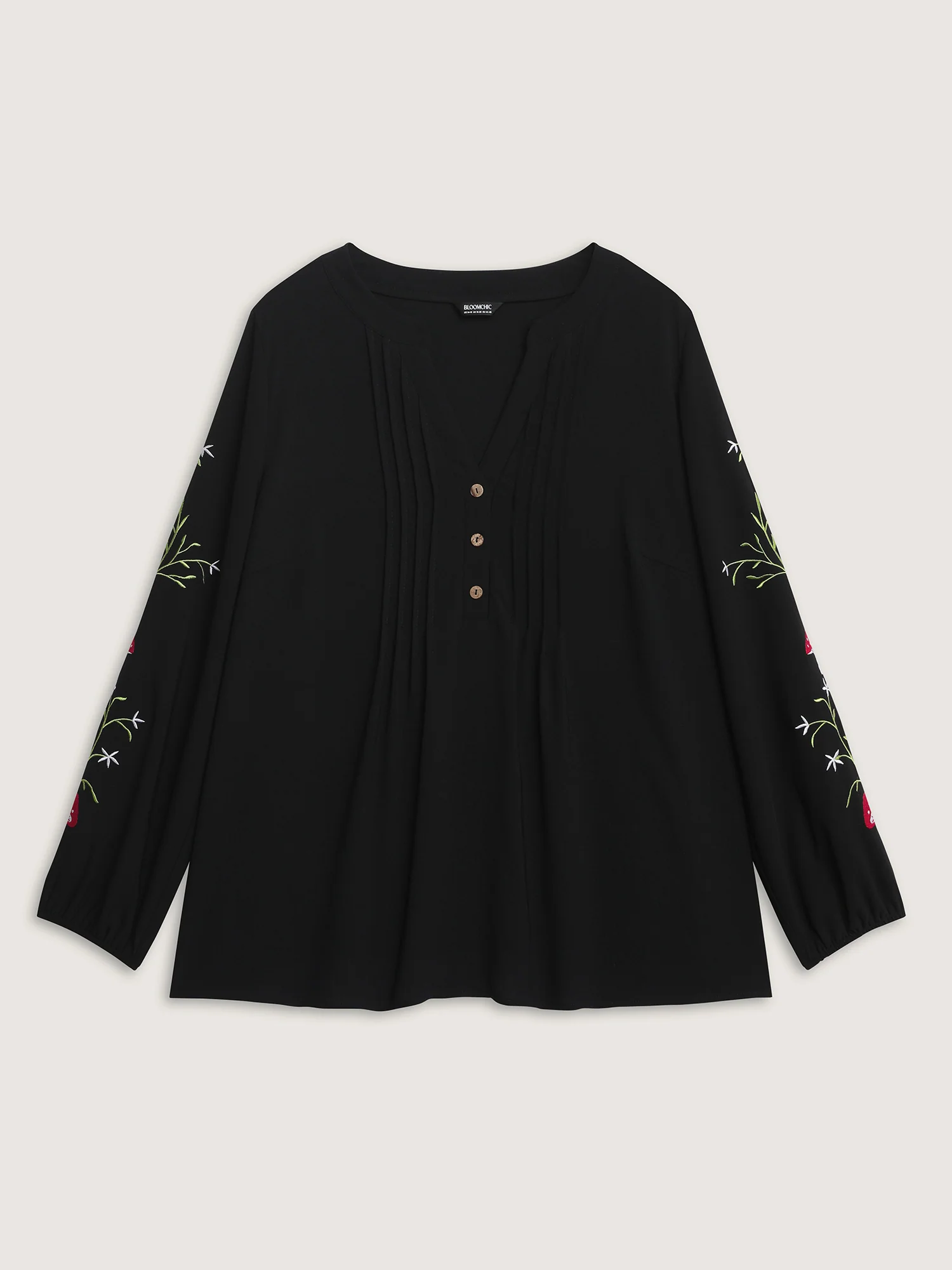 Floral Embroidery Toothpick Pleats Blouse - Image 7