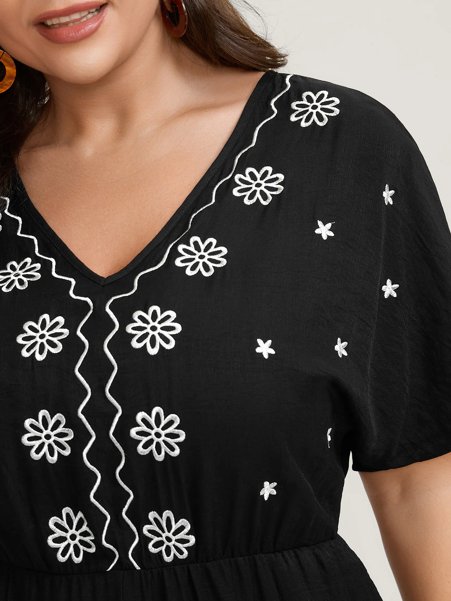 Floral Embroidery V-Neck Jumpsuit - Image 2
