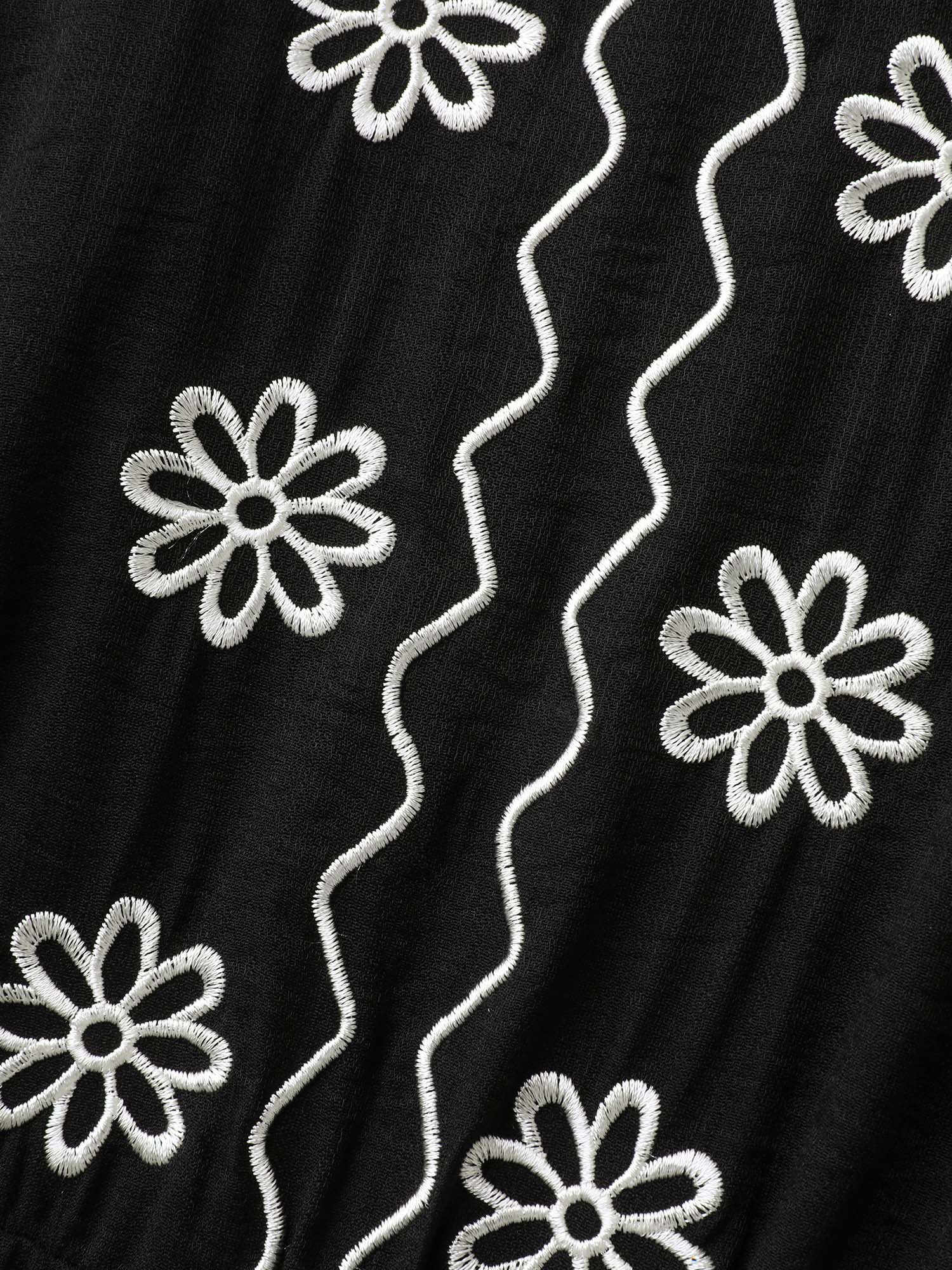 Floral Embroidery V-Neck Jumpsuit - Image 6