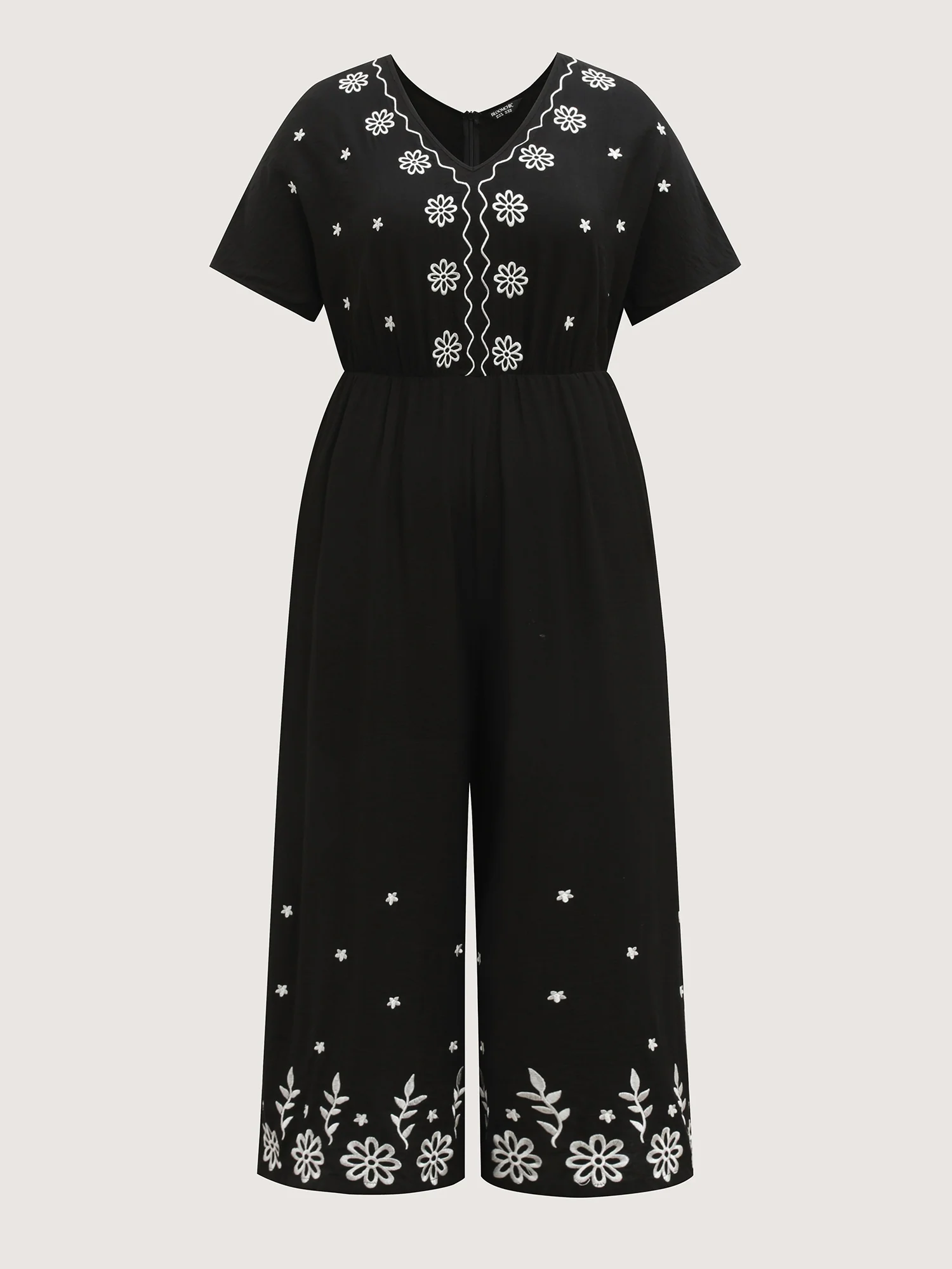 Floral Embroidery V-Neck Jumpsuit - Image 8