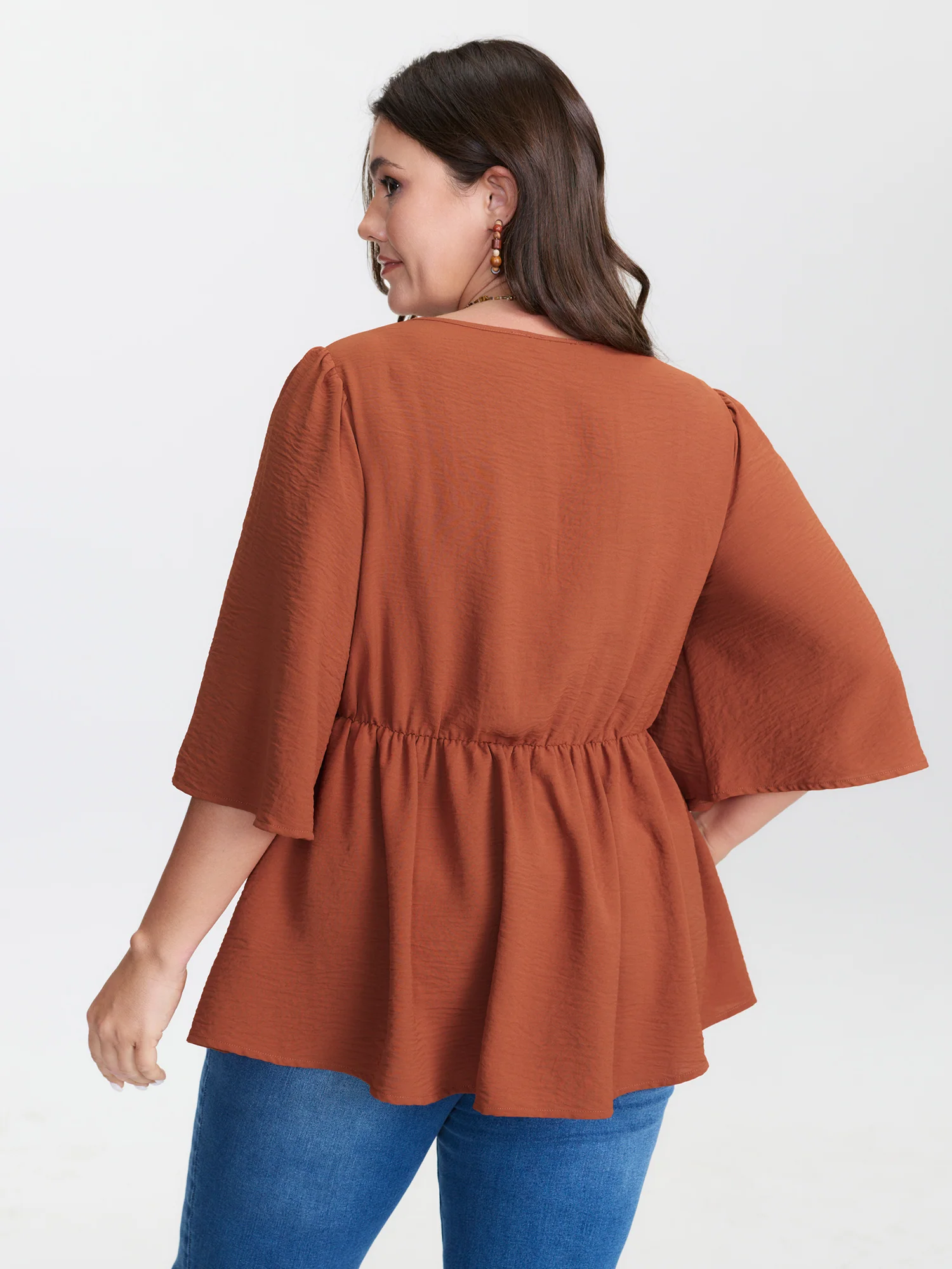 Floral Embroidery V-Neck Pleated T-Shirt - Image 4