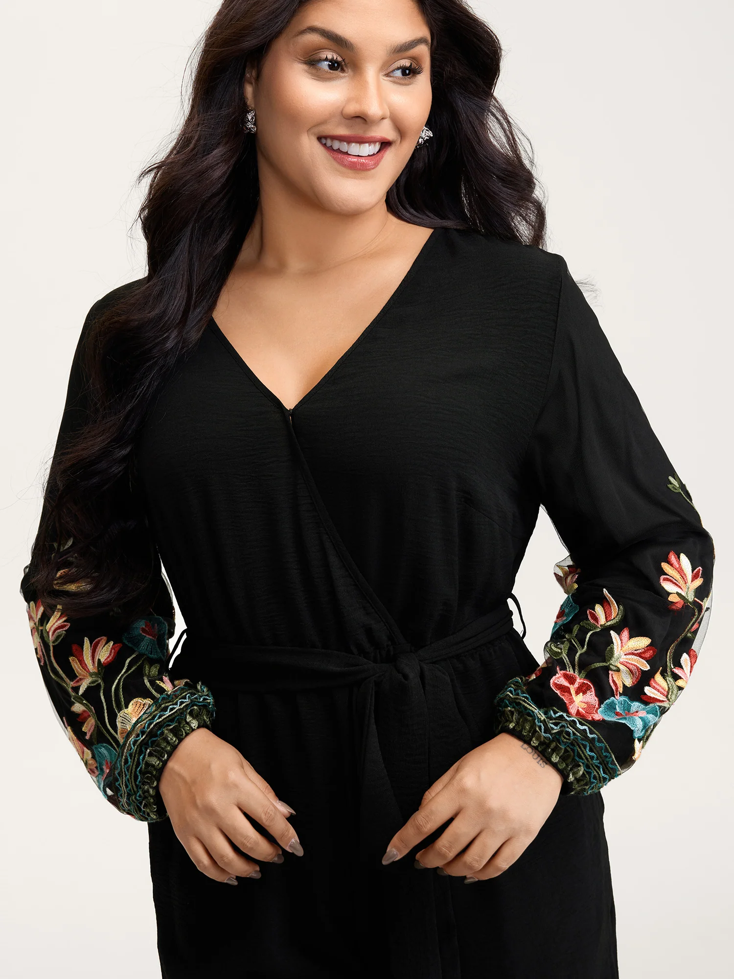 Floral Embroidery Waist-Tie Jumpsuit - Image 2