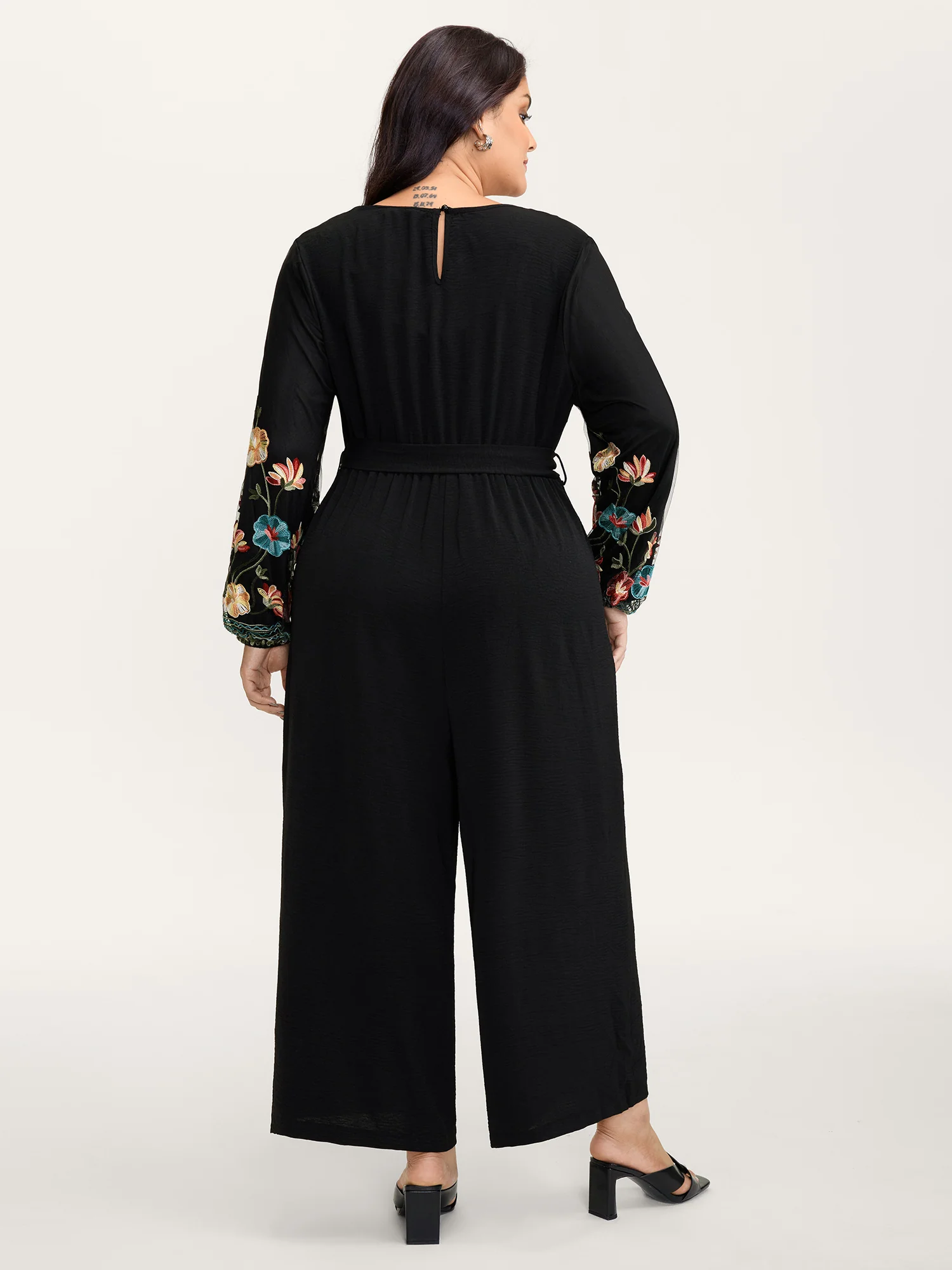 Floral Embroidery Waist-Tie Jumpsuit - Image 4