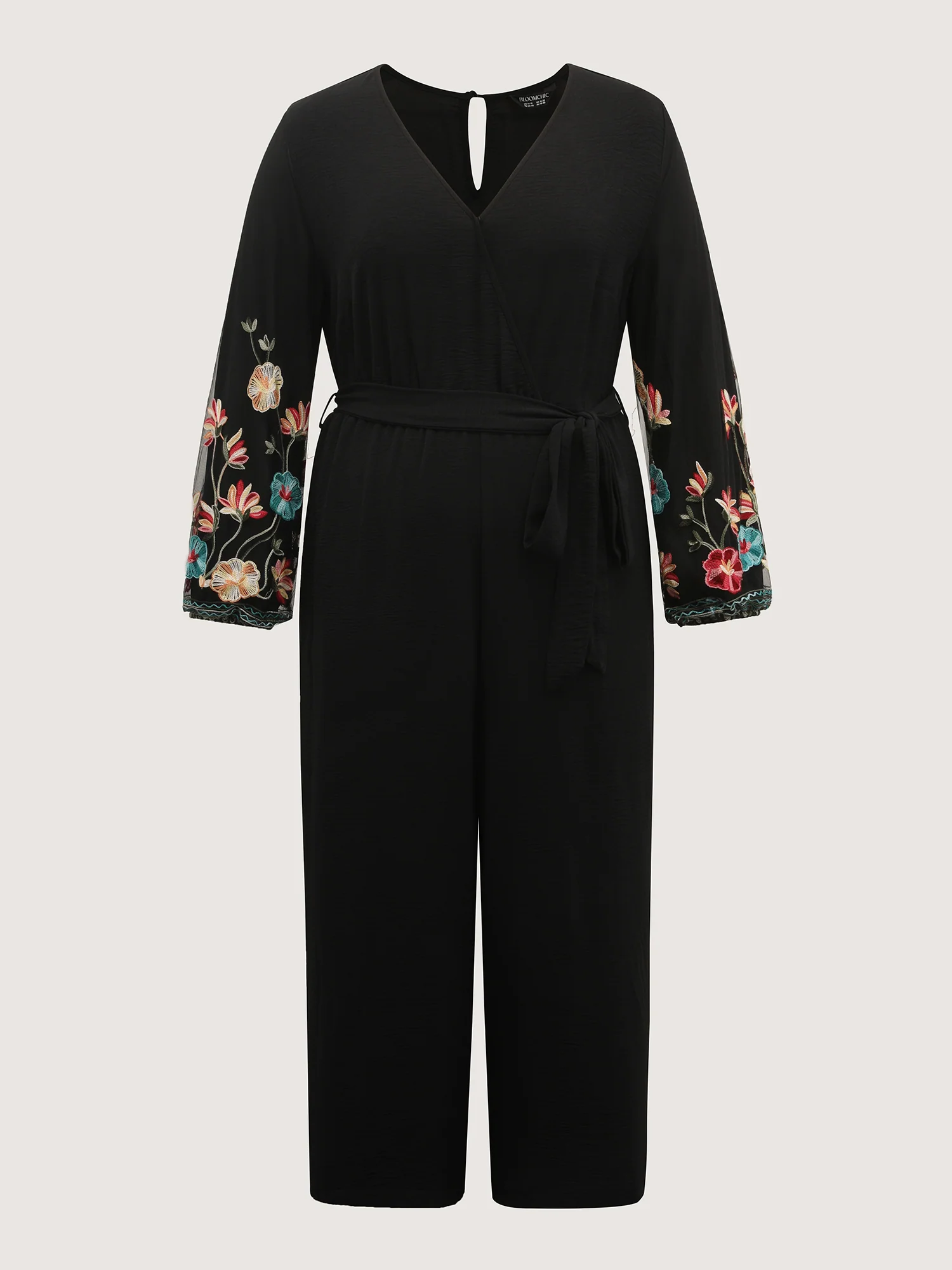 Floral Embroidery Waist-Tie Jumpsuit - Image 7