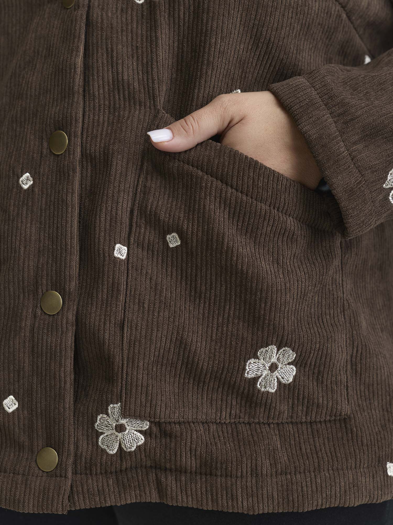 Floral Emrboidered Textured Button Jacket - Image 4