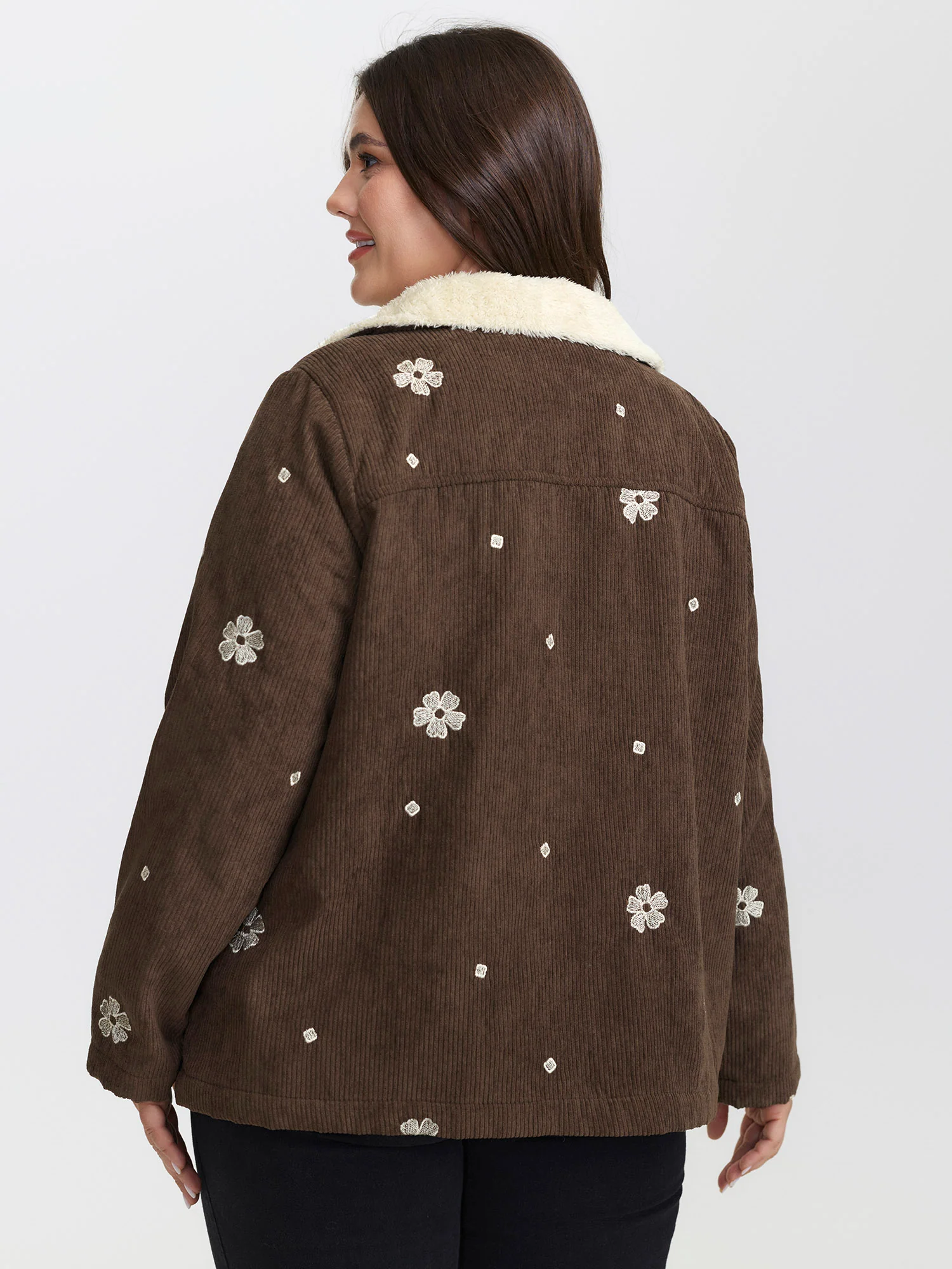 Floral Emrboidered Textured Button Jacket - Image 5