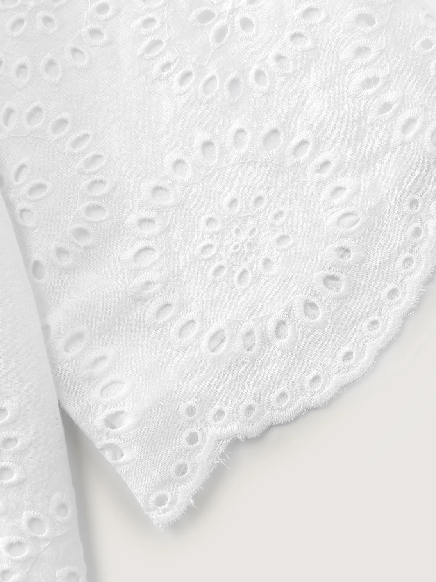 Cotton Floral Eyelet Trim Notched Collar Blouse - Image 5