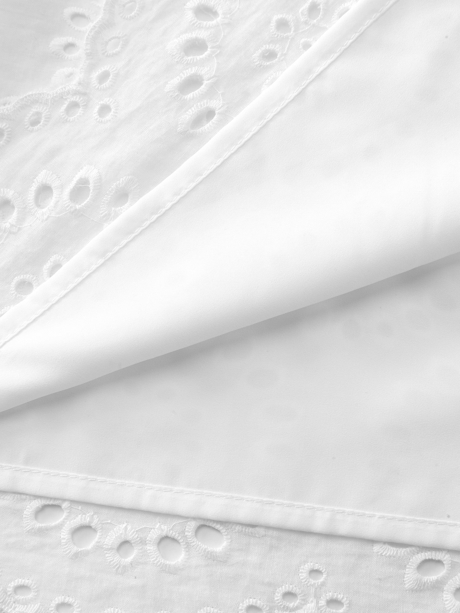 Cotton Floral Eyelet Trim Notched Collar Blouse - Image 6