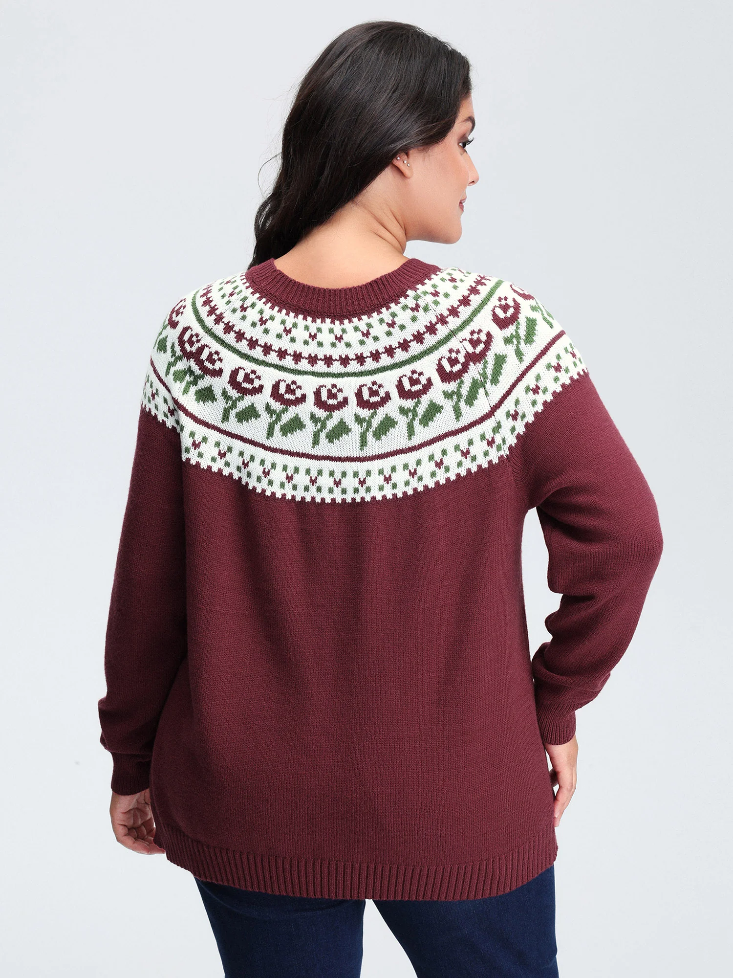 Floral Fair Isle Raglan Sleeve Pullover - Image 4