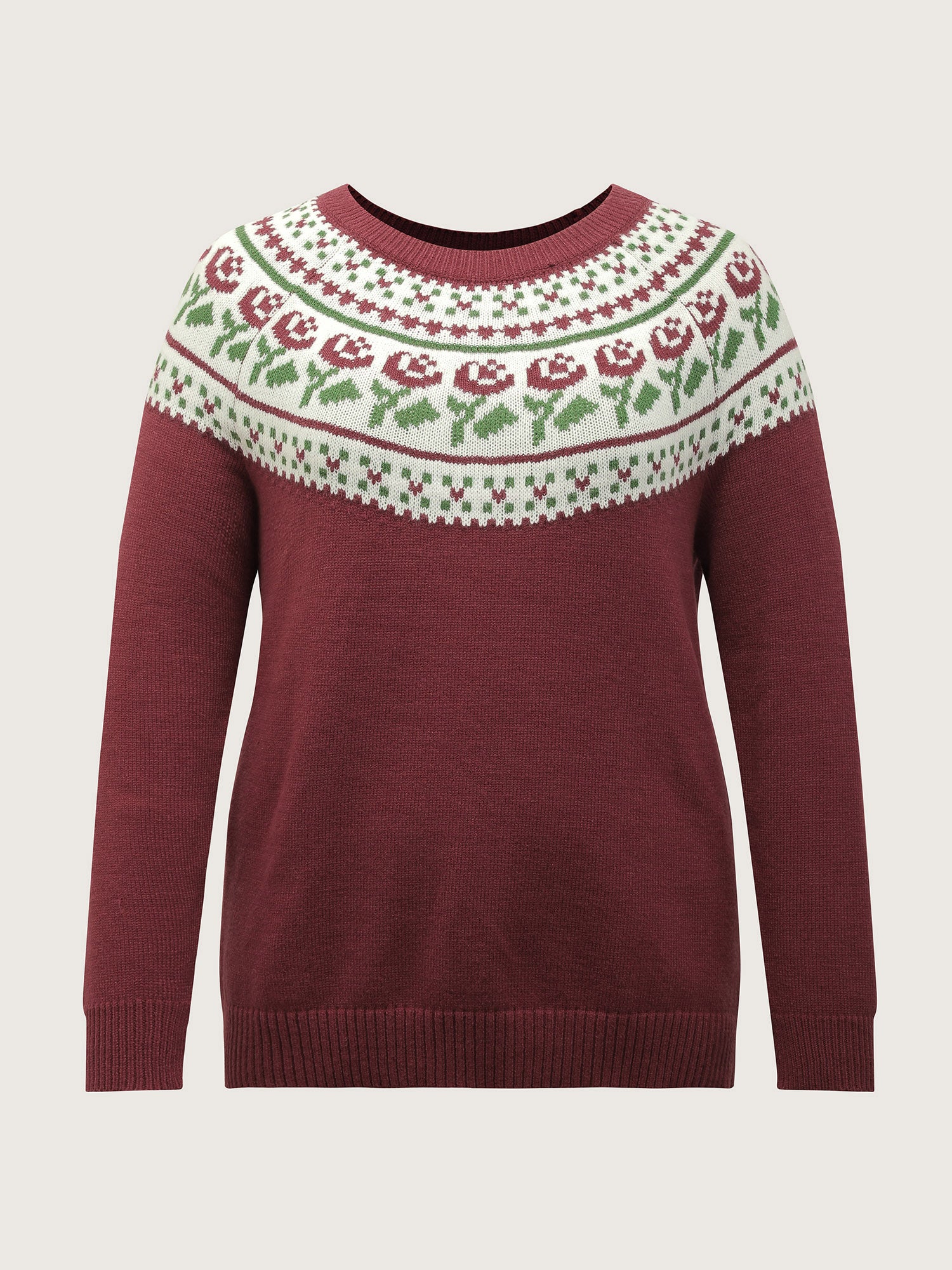 Floral Fair Isle Raglan Sleeve Pullover - Image 7