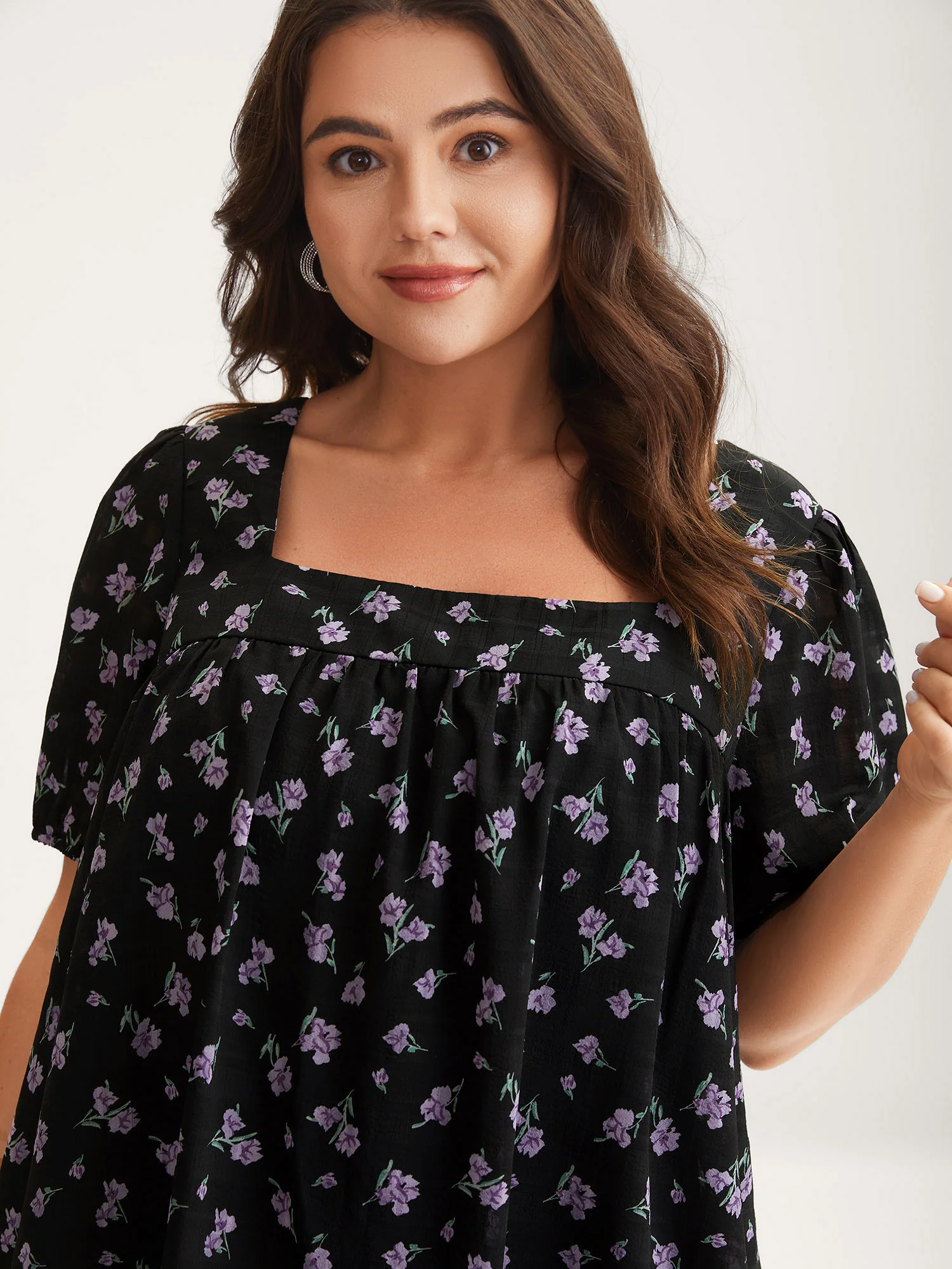 Floral Fiesta Pleated Square Neck Blouse - Image 2