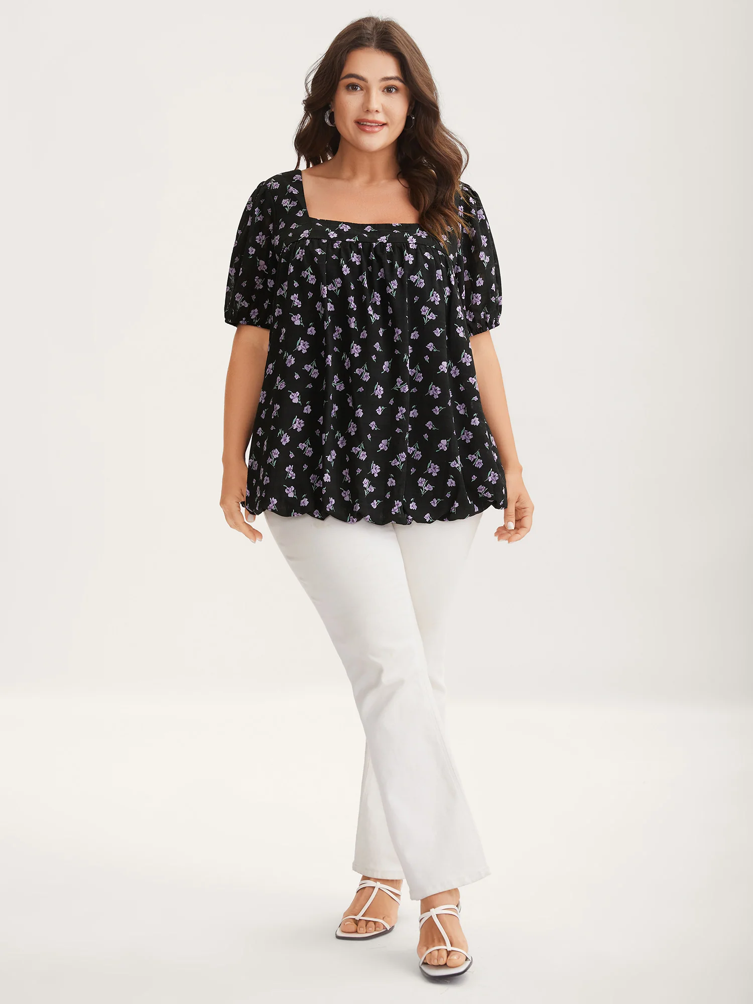 Floral Fiesta Pleated Square Neck Blouse - Image 3