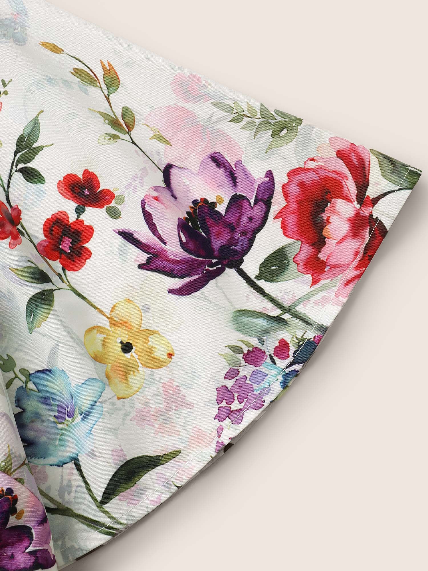 Floral Flat Collar With V Notch Frill Trim Blouse - Image 6