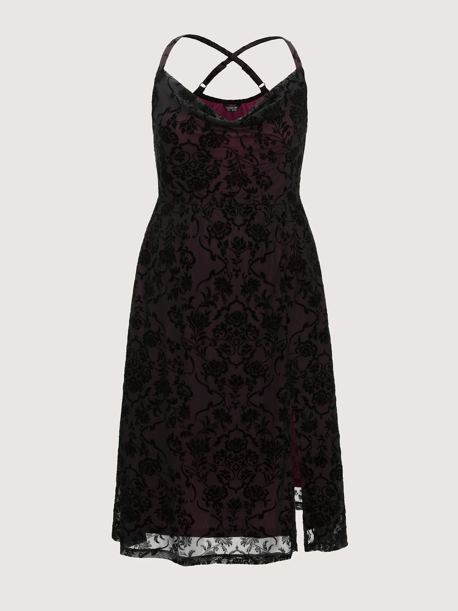 Floral Flocked Cami Plain Midi Dress - Image 7