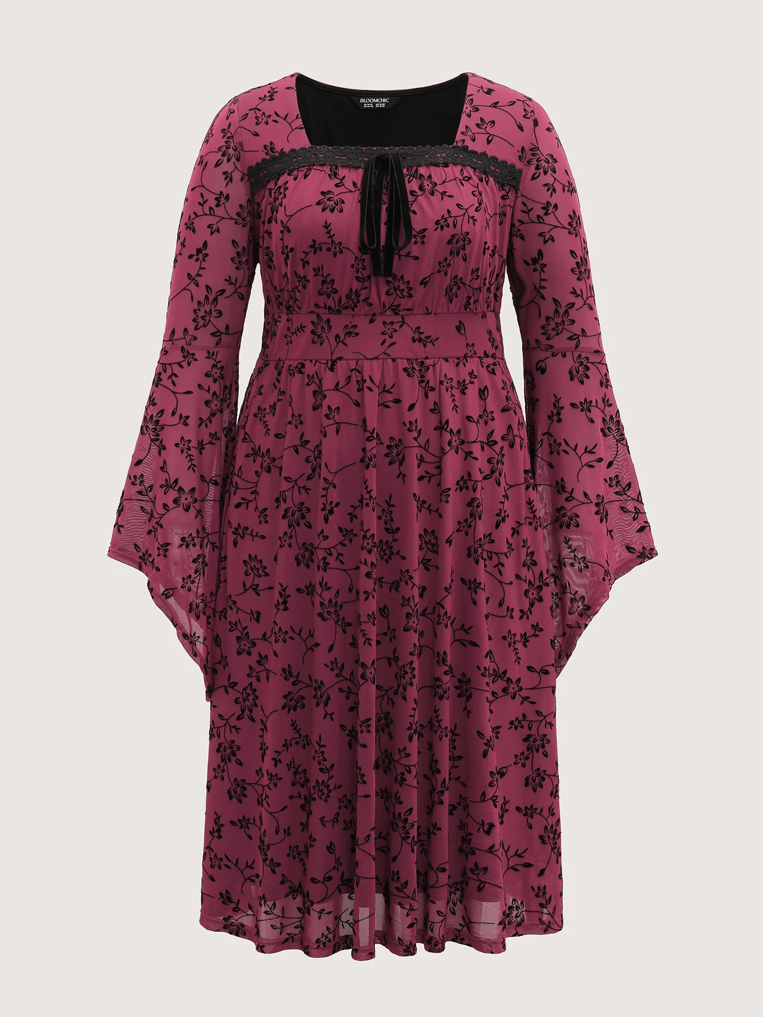 Floral Flocked Lace Cinched-Waist Midi Dress - Image 7