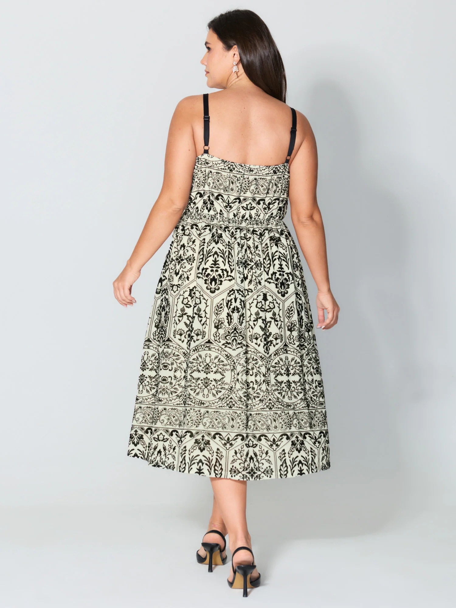 Floral Flocked Print Cami Midi Dress - Image 4