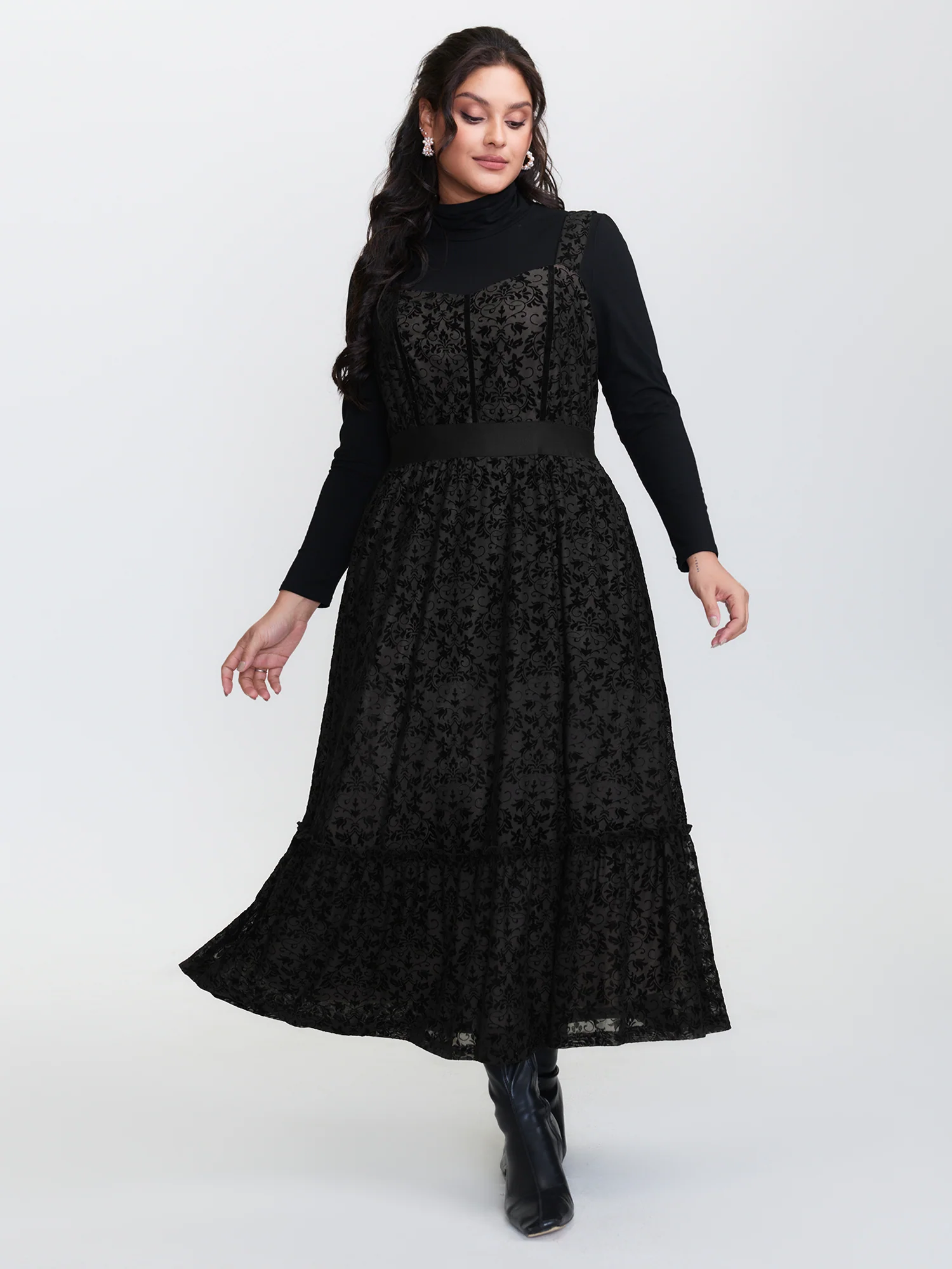 Floral Flocked Shirred Mesh Maxi Dress - Image 2