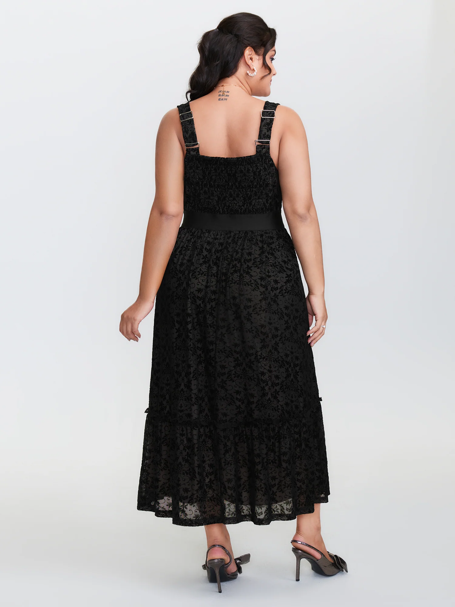Floral Flocked Shirred Mesh Maxi Dress - Image 4