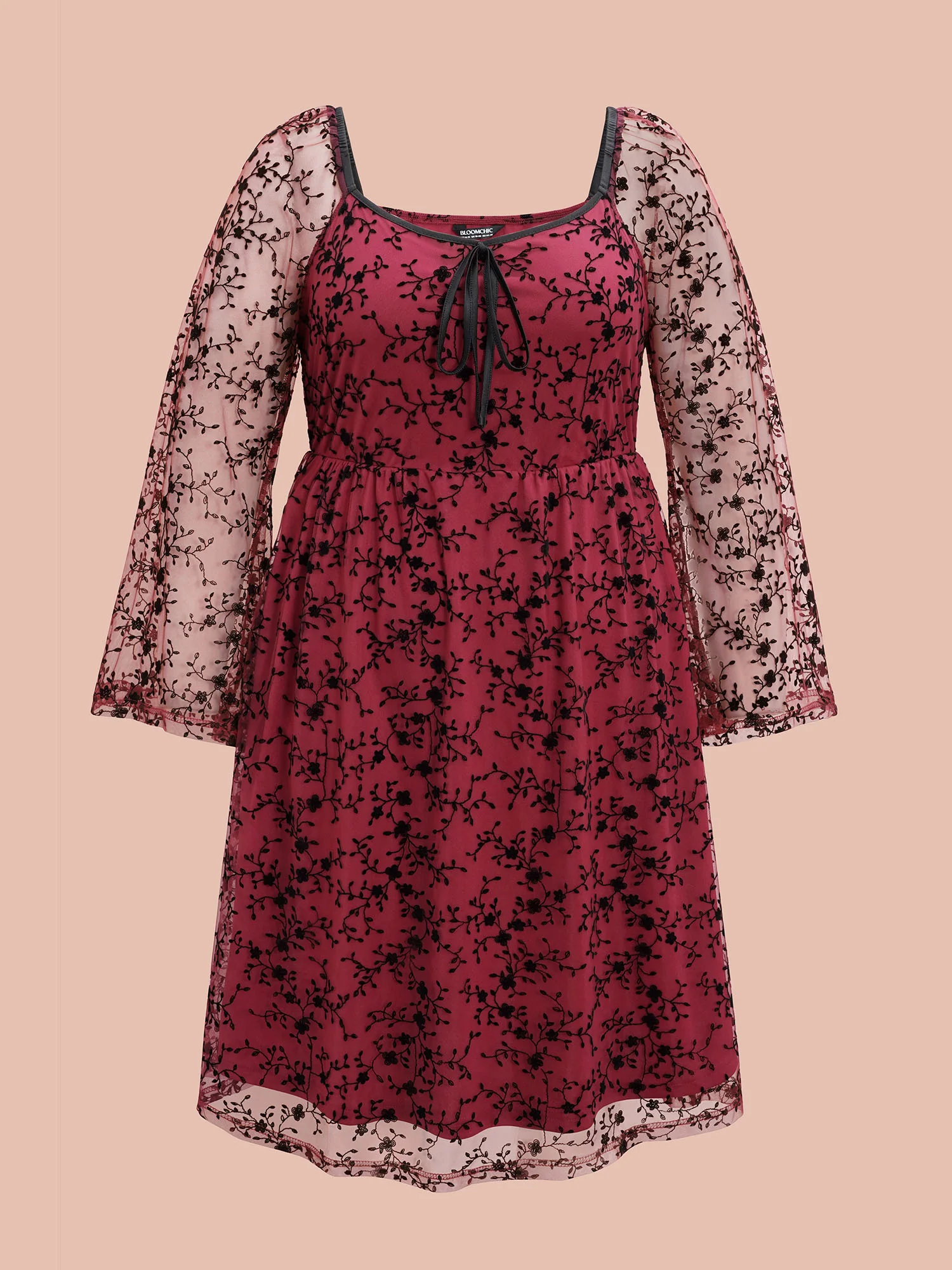 Floral Patchwork Mesh Neck-Tie Midi Dress - Image 7