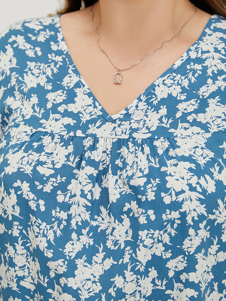 Floral Flutter Sleeve Gathered Blouse - Image 6