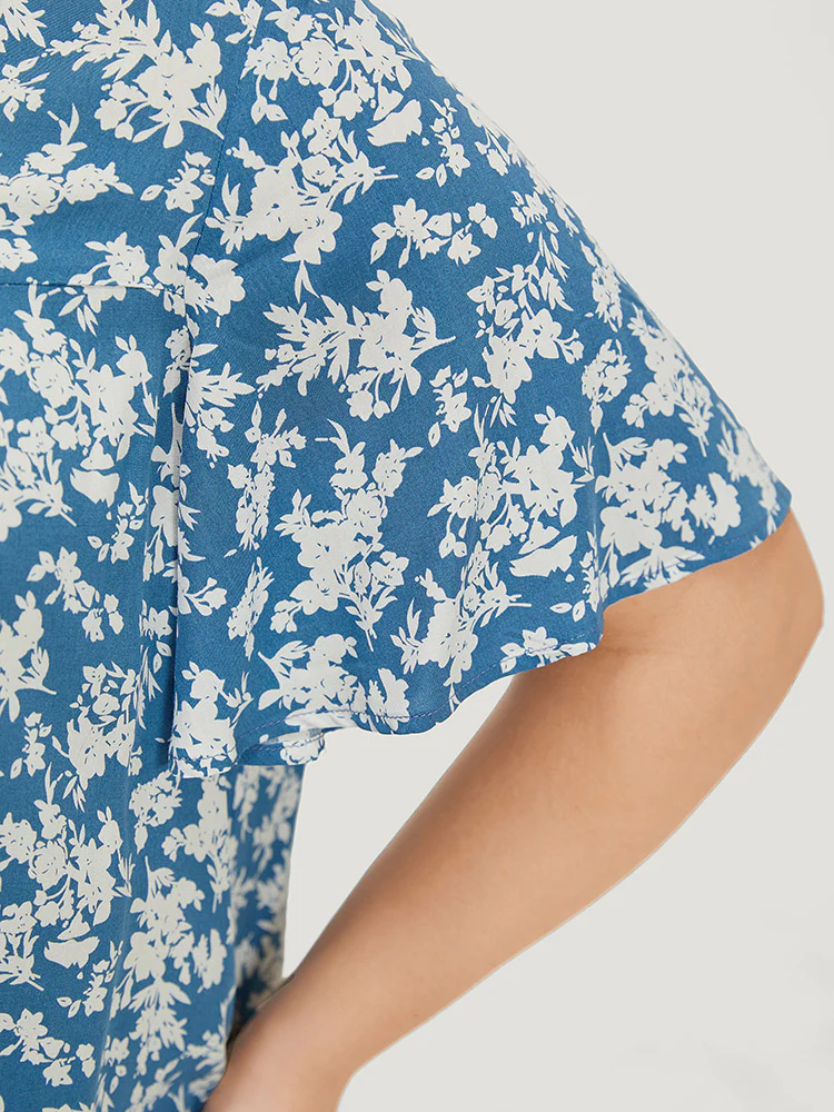 Floral Flutter Sleeve Gathered Blouse - Image 7