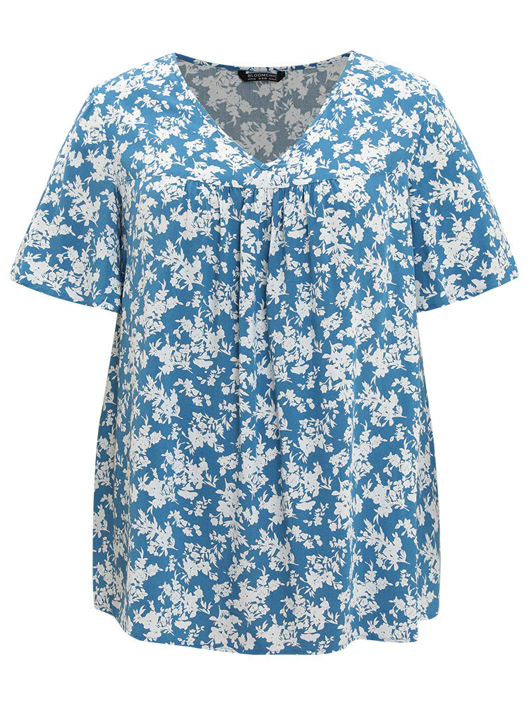 Floral Flutter Sleeve Gathered Blouse - Image 8